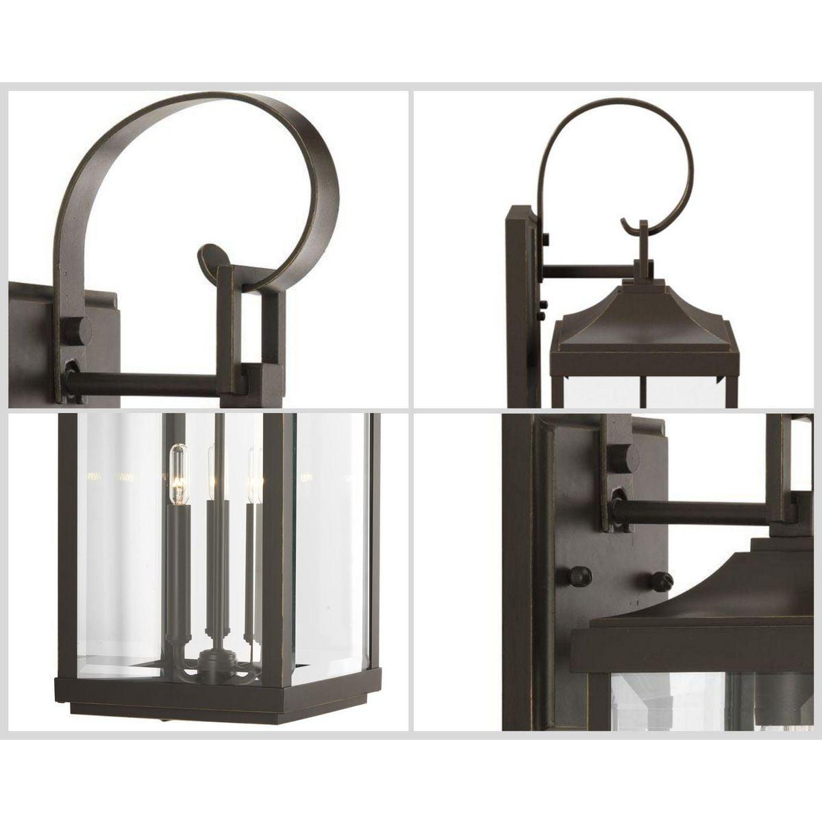 Progress Lighting Gibbes Street 3-Light Wall Lantern in Antique Bronze with Clear Beveled Glass Shade