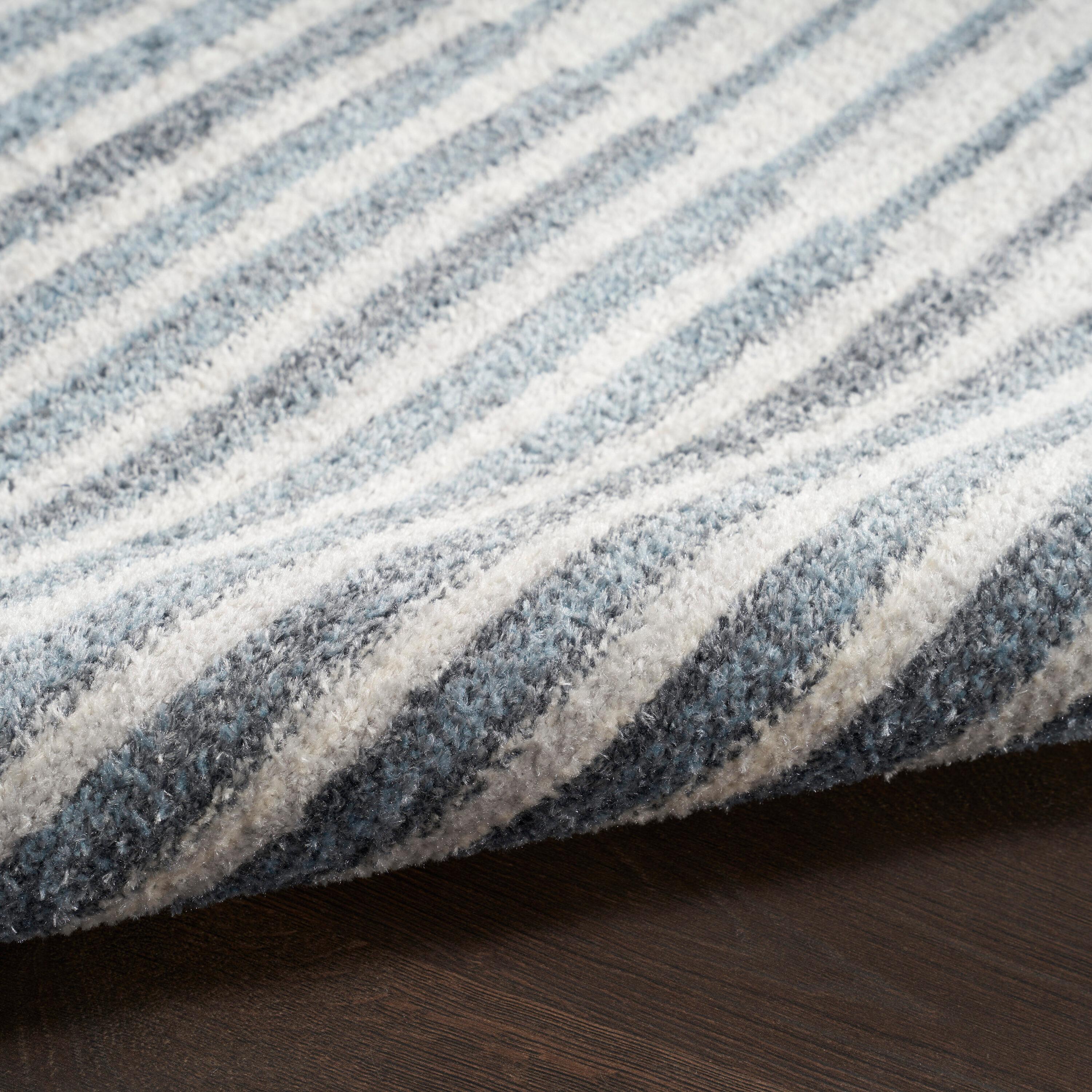 Nourison Astra Machine Washable Semi Circles Mid-Century Modern Indoor Rug Ivory Blue 2'2" x 4'
