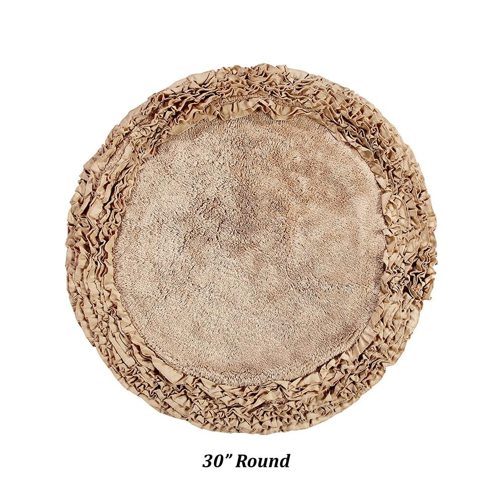 Better Trends 30'' x 30'' Round Shape Bathroom Rug with Non Slip Backing 100% Cotton Water Absorbent, Machine Washable, (Beige) Shaggy Border Collection