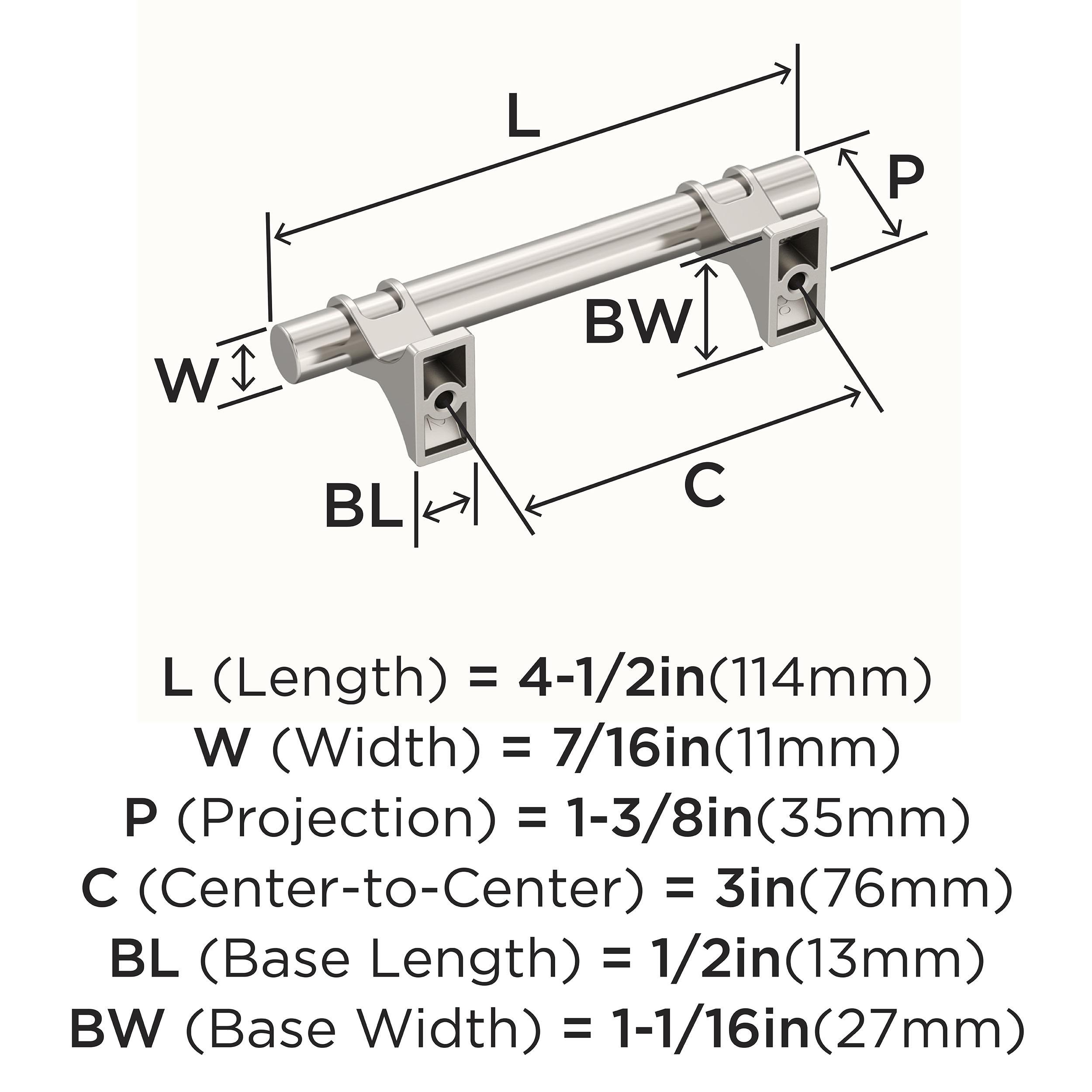 Amerock Davenport 3 inch (76mm) Center-to-Center Polished Nickel Cabinet Pull