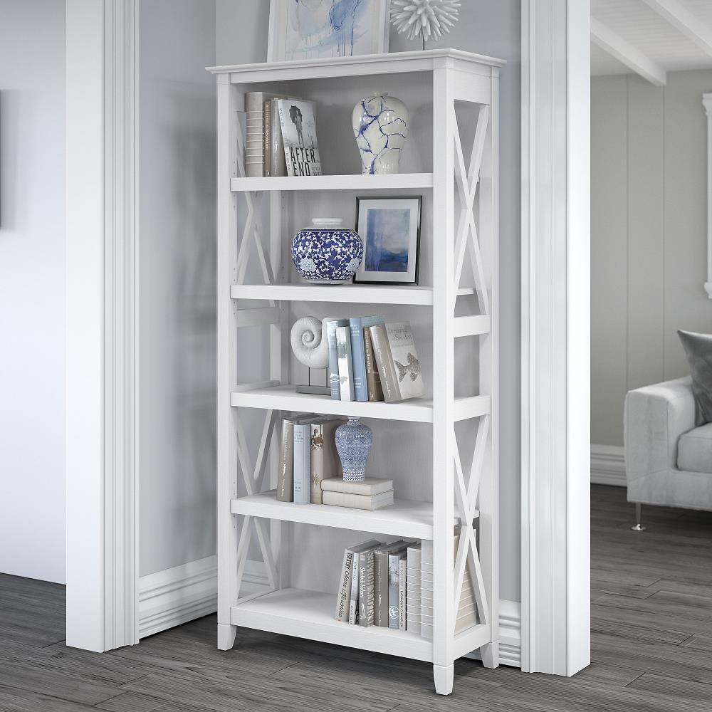 65.98" 5 Shelf Key West Bookshelf Pure White Oak - Bush Furniture: Wall Attachment, MDF Laminate