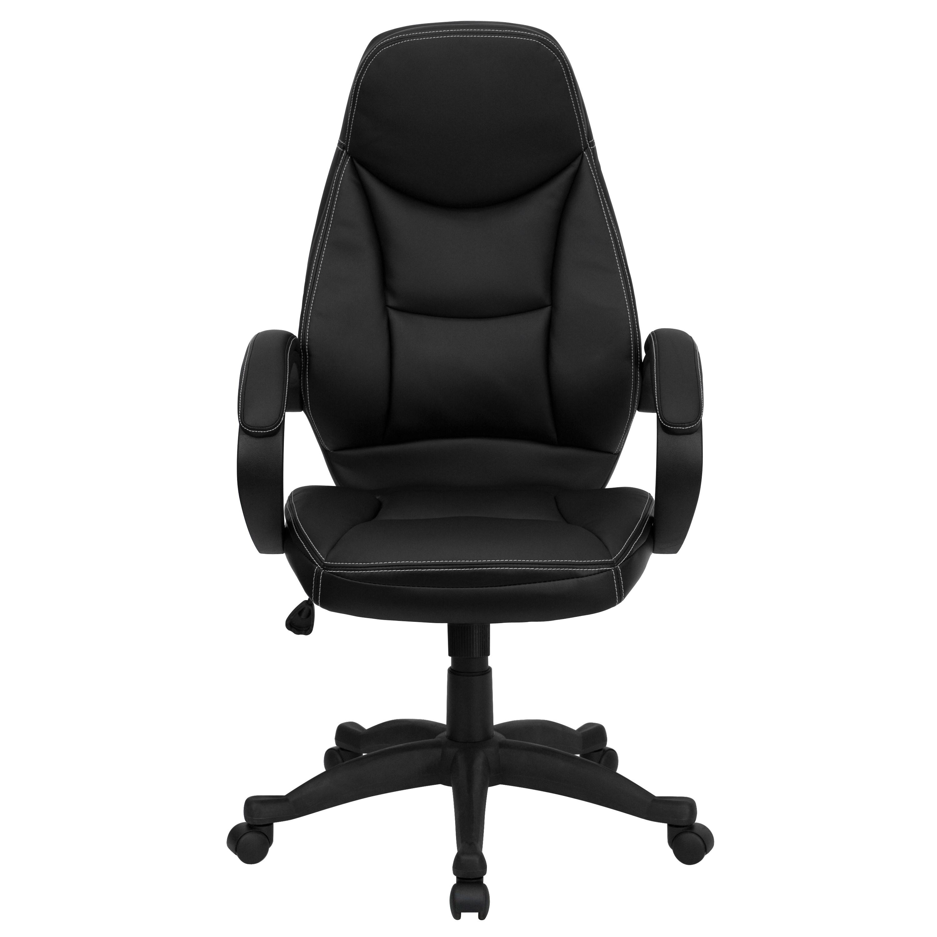 Flash Furniture Leonard High Back Black LeatherSoft Contemporary Executive Swivel Ergonomic Office Chair with Curved Back and Loop Arms