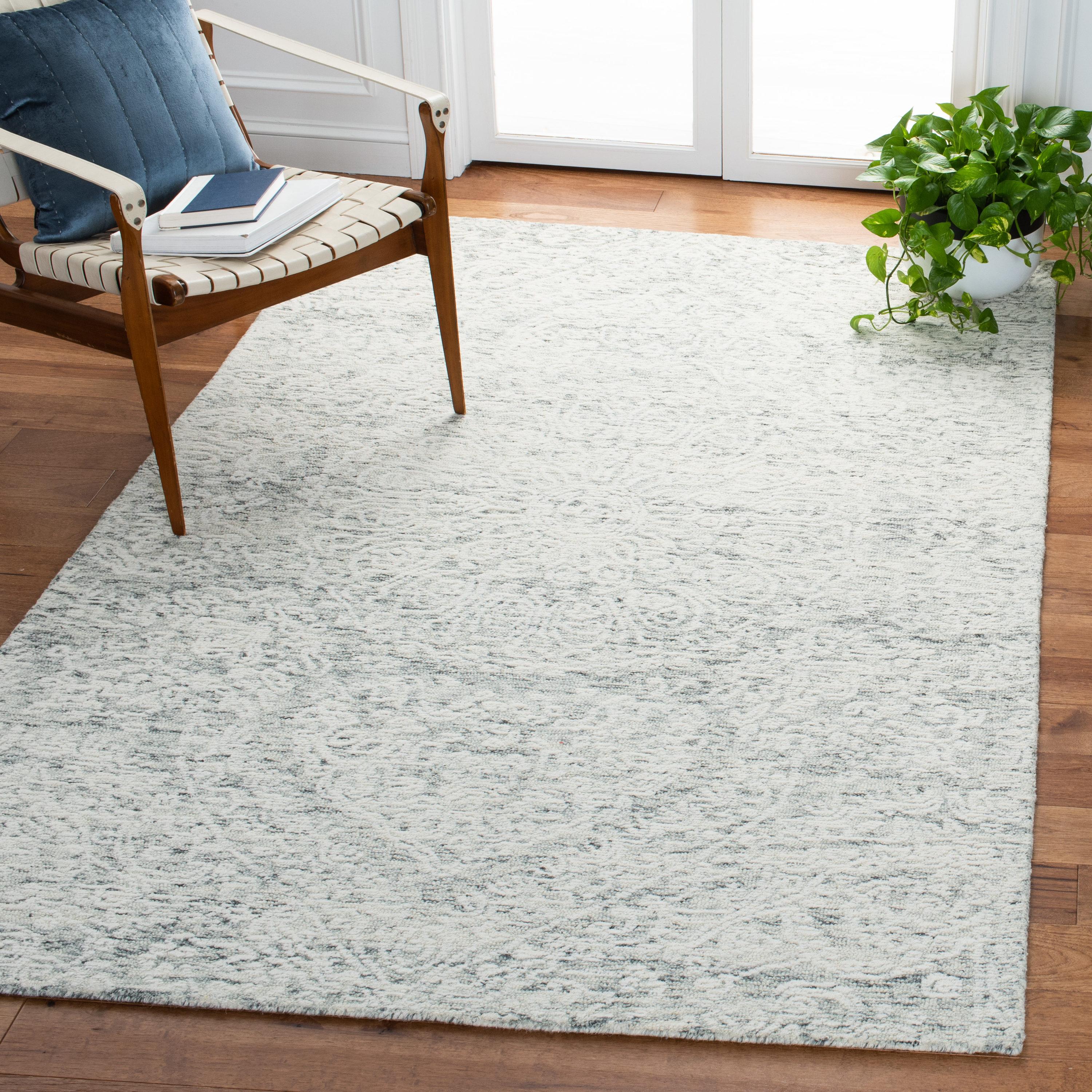 Handmade Gray Floral Wool Rectangular Rug 5' x 8'