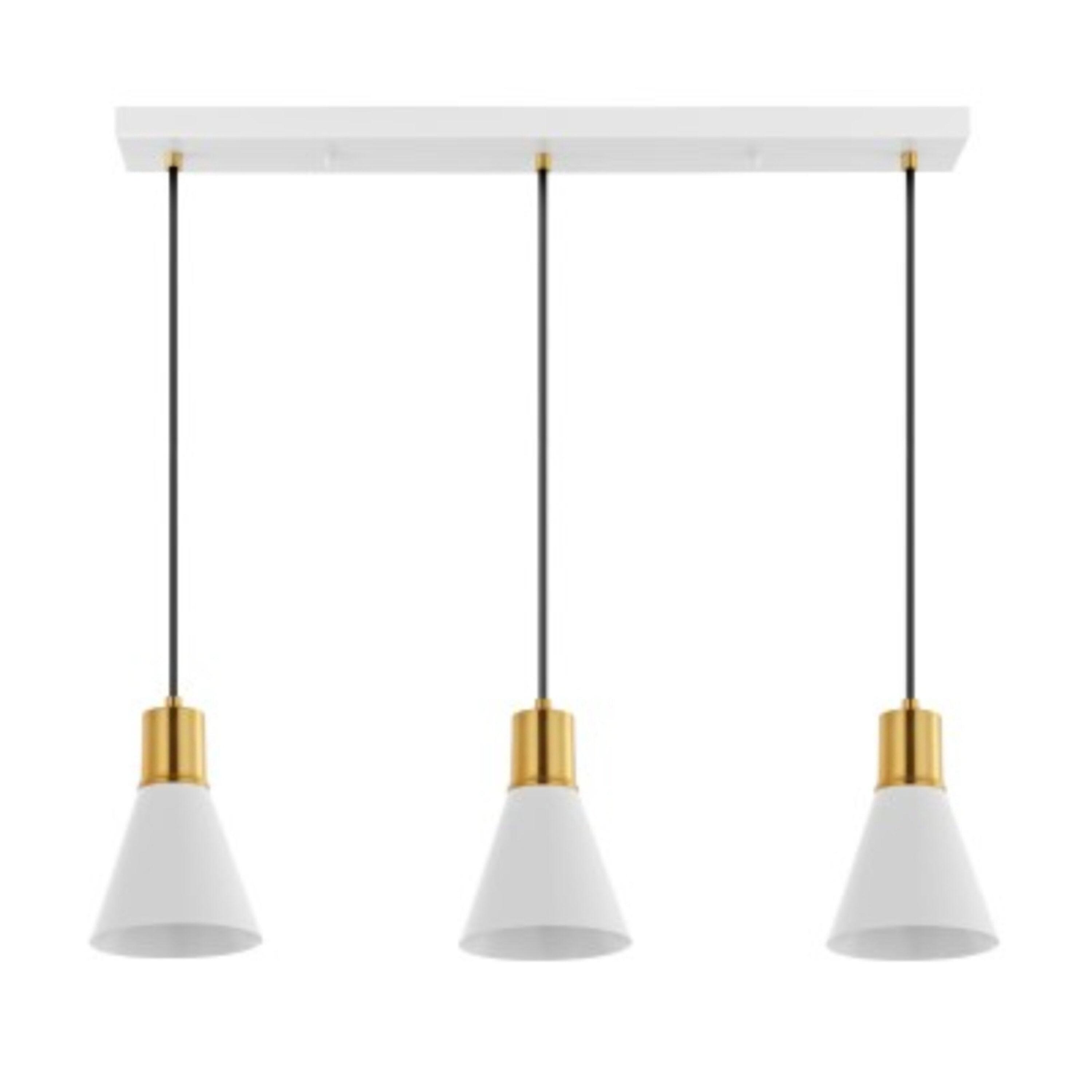 Apollo 33.5" 3-Light Mid-Century Modern Iron Adjustable Linear LED Pendant, White/Brass Gold