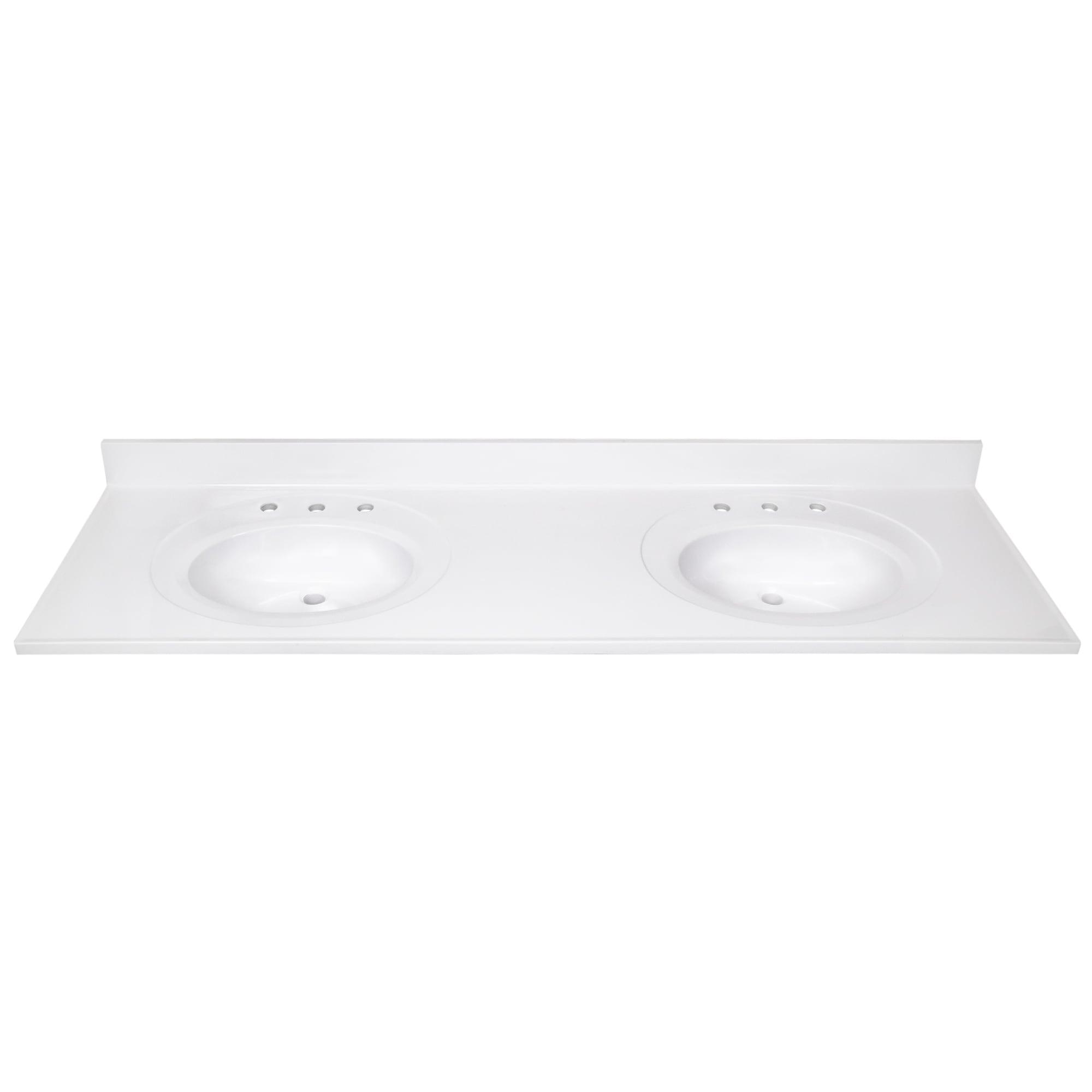 Design House 73 Inch Cultured Marble Vanity Top Two Sinks with Backsplash, White