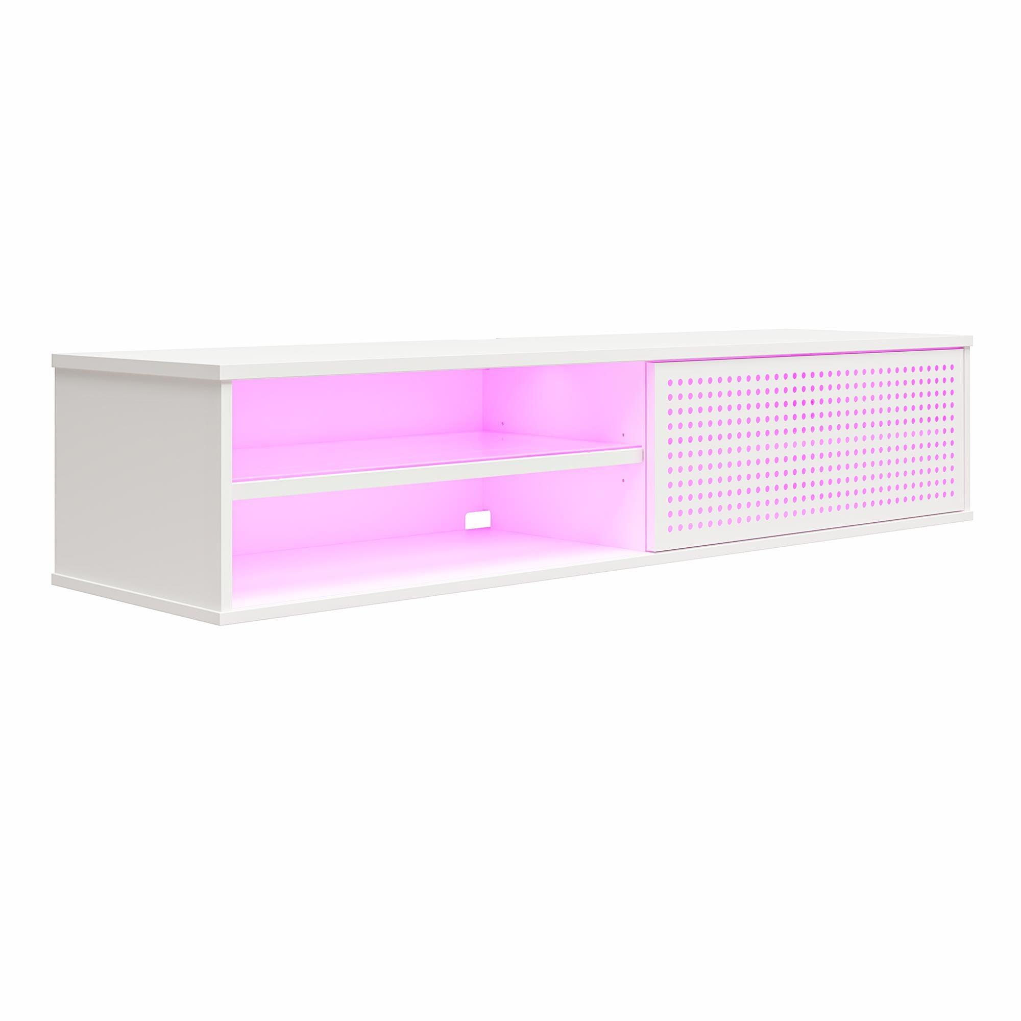 Glitch Floating TV Stand for TVs up to 60" White - NTENSE: Modern Media Console, MDF, 95 lbs Capacity