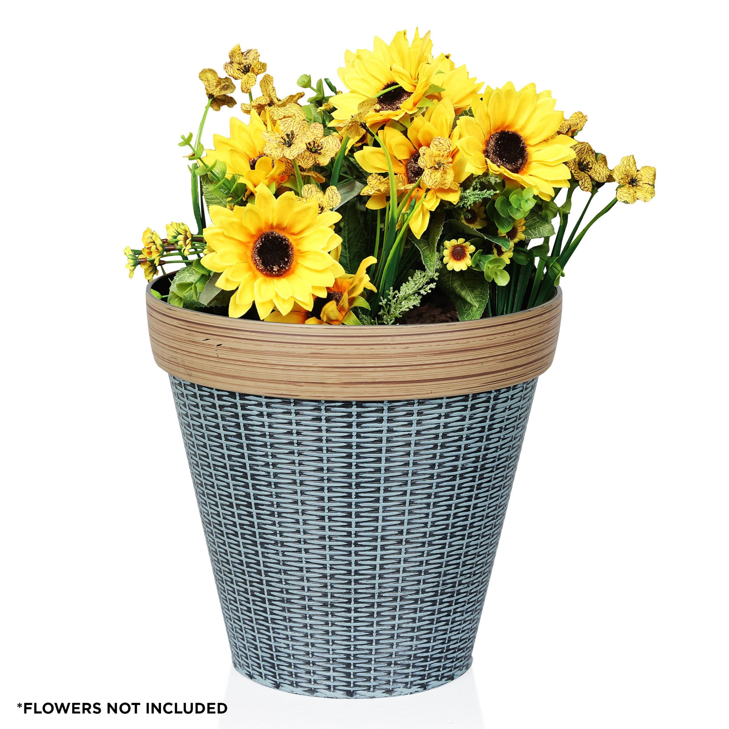 Alpine Corporation Large Woven Style Indoor Outdoor Planter with Drainage Hole Gray/Tan 12"x12"x12"