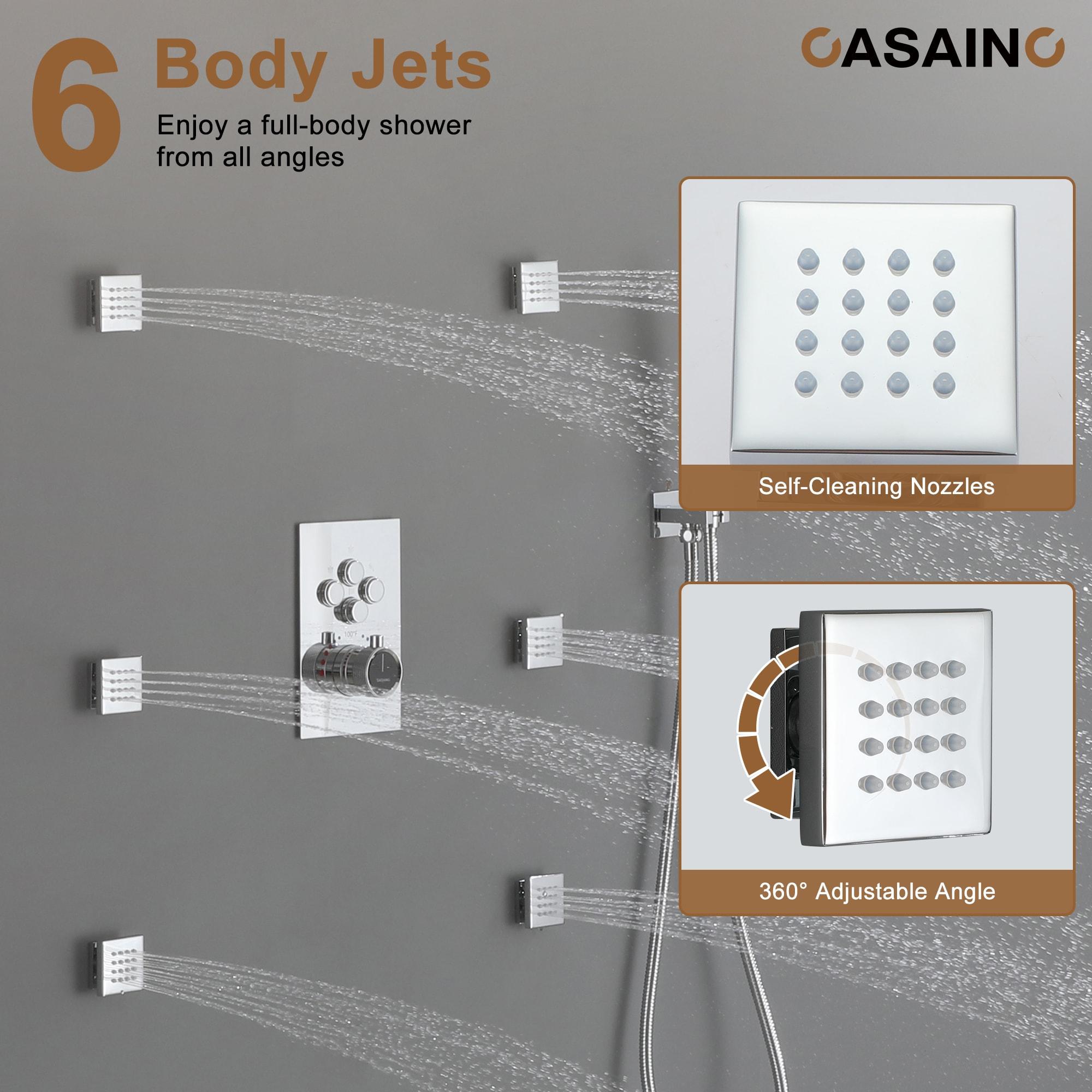 CASAINC CS6228-12CH Dual Shower Head Thermostatic Rainfall Shower System with Rough in-Valve and Shower Body Spray