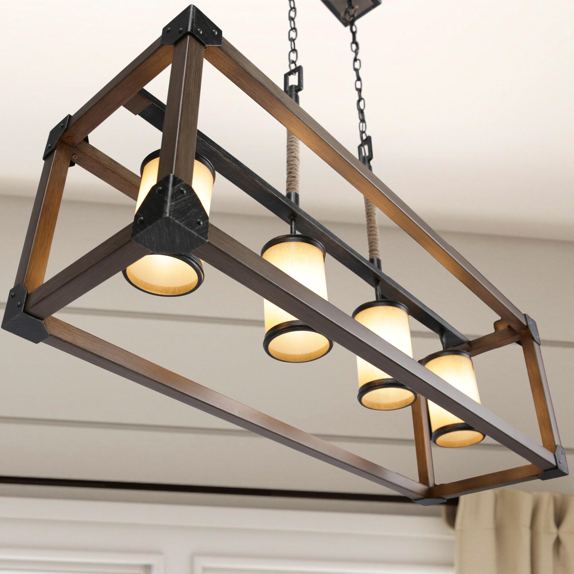 Stardust Finish Four-Light Island Pendant with Creme Parchment Glass