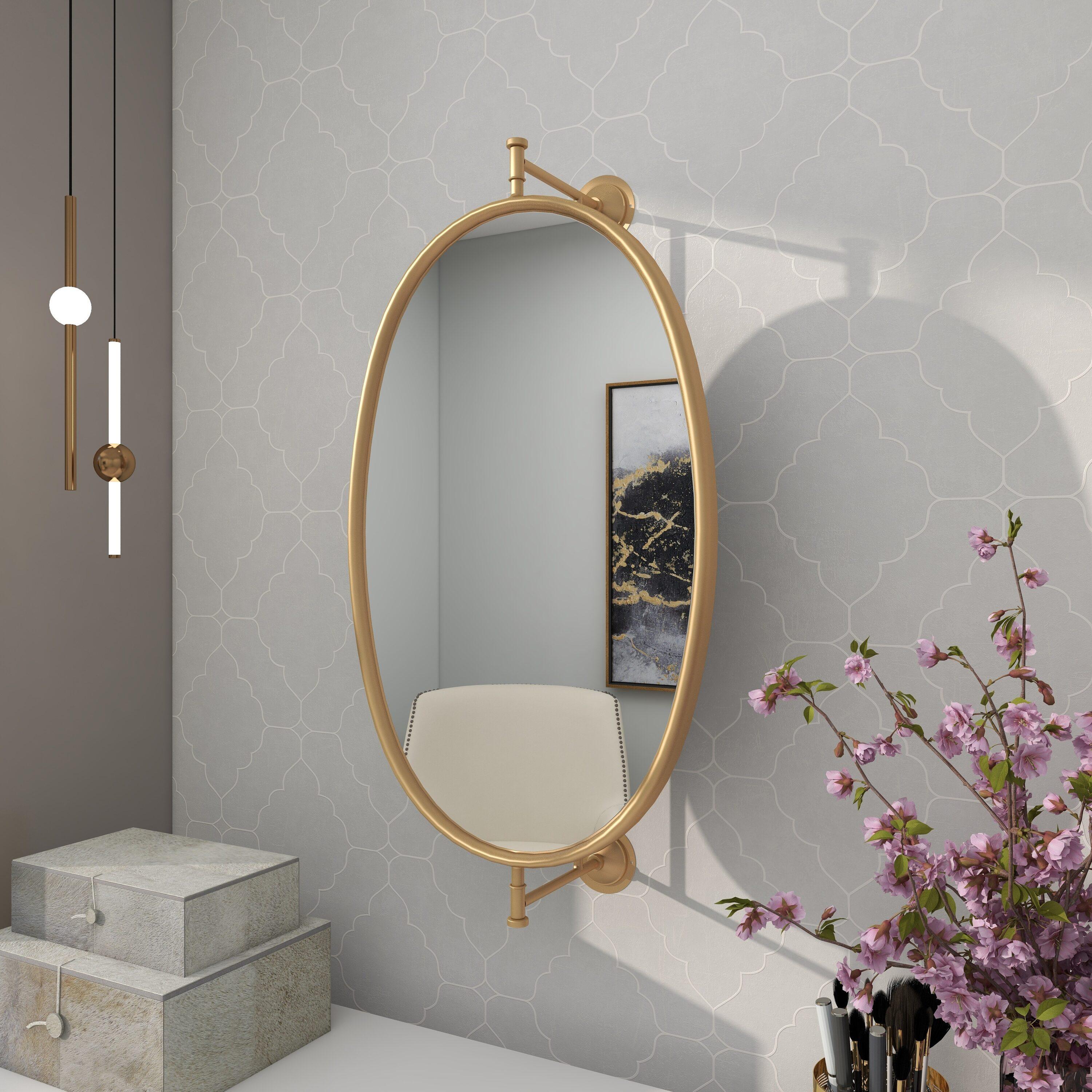 DecMode 15" x 29" Gold Oval Shaped Wall Mirror