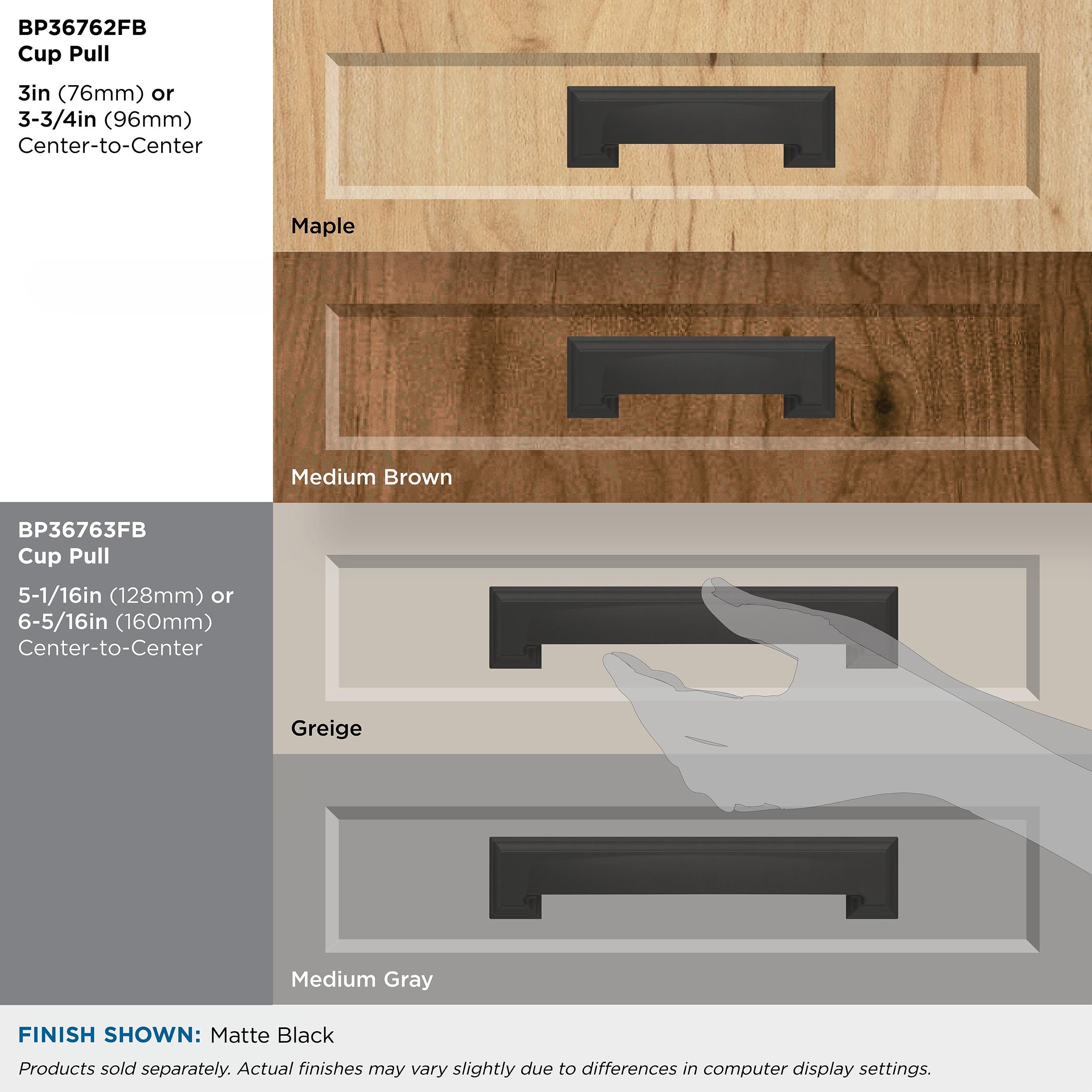 Amerock Appoint 5-1/16 inch or 6-5/16 inch (128mm or 160mm) Center-to-Center Matte Black Cabinet Cup Pull