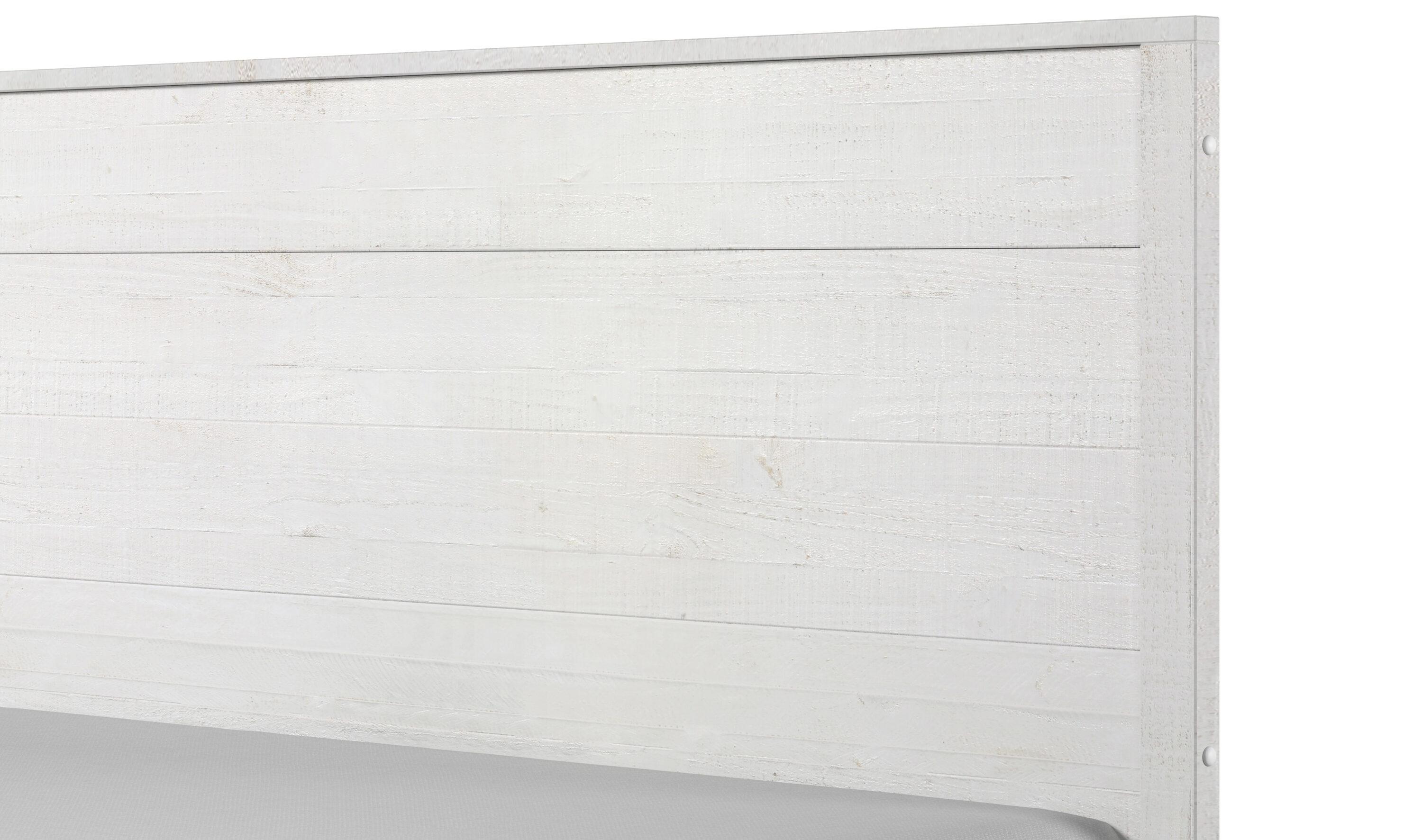 Camaflexi Hampton Solid Wood King Size Bed Frame with Headboard, King Bed with Wood Slat Supports, Coastal White Finish