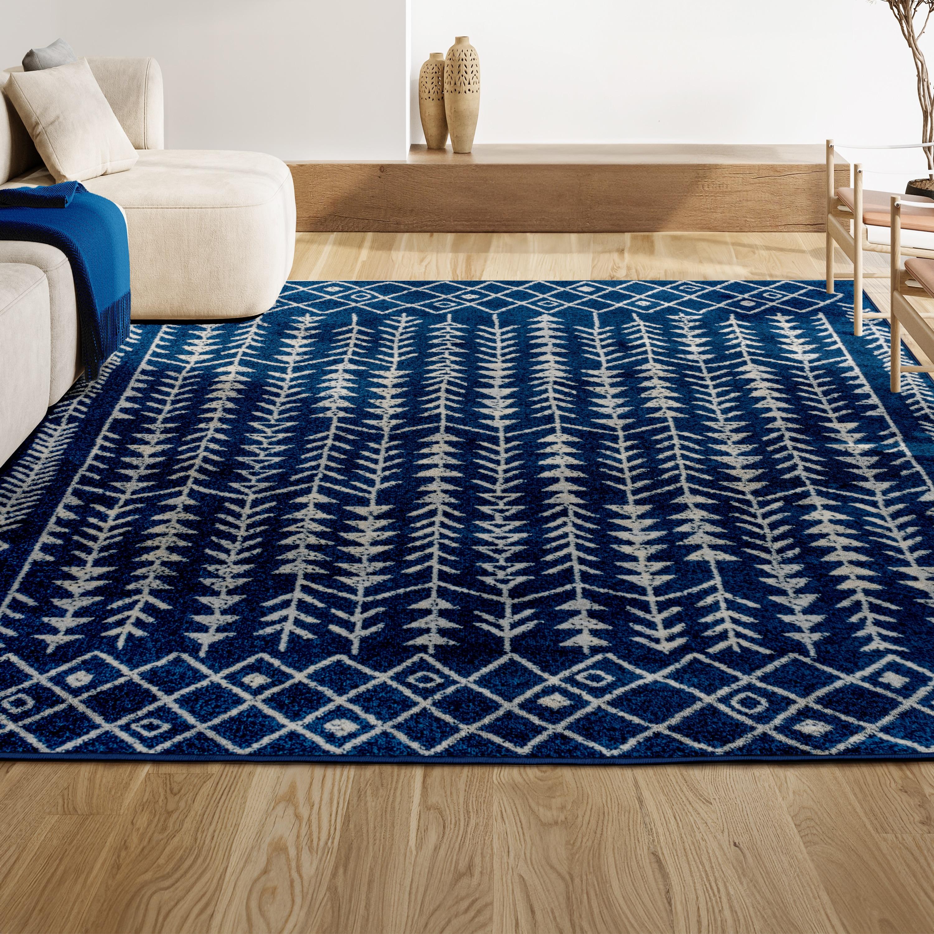 JONATHAN Y Ziri Moroccan Geometric Navy/Cream 3 ft. x 5 ft. Area Rug