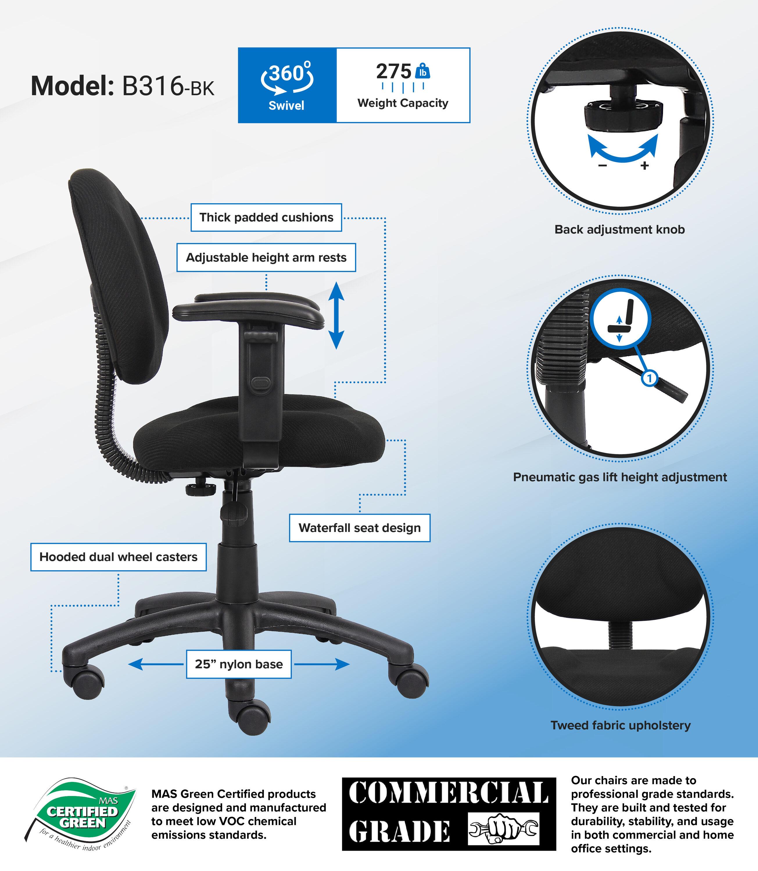 Boss Office Products DX Posture Office Chair with Adjustable Arms in Black