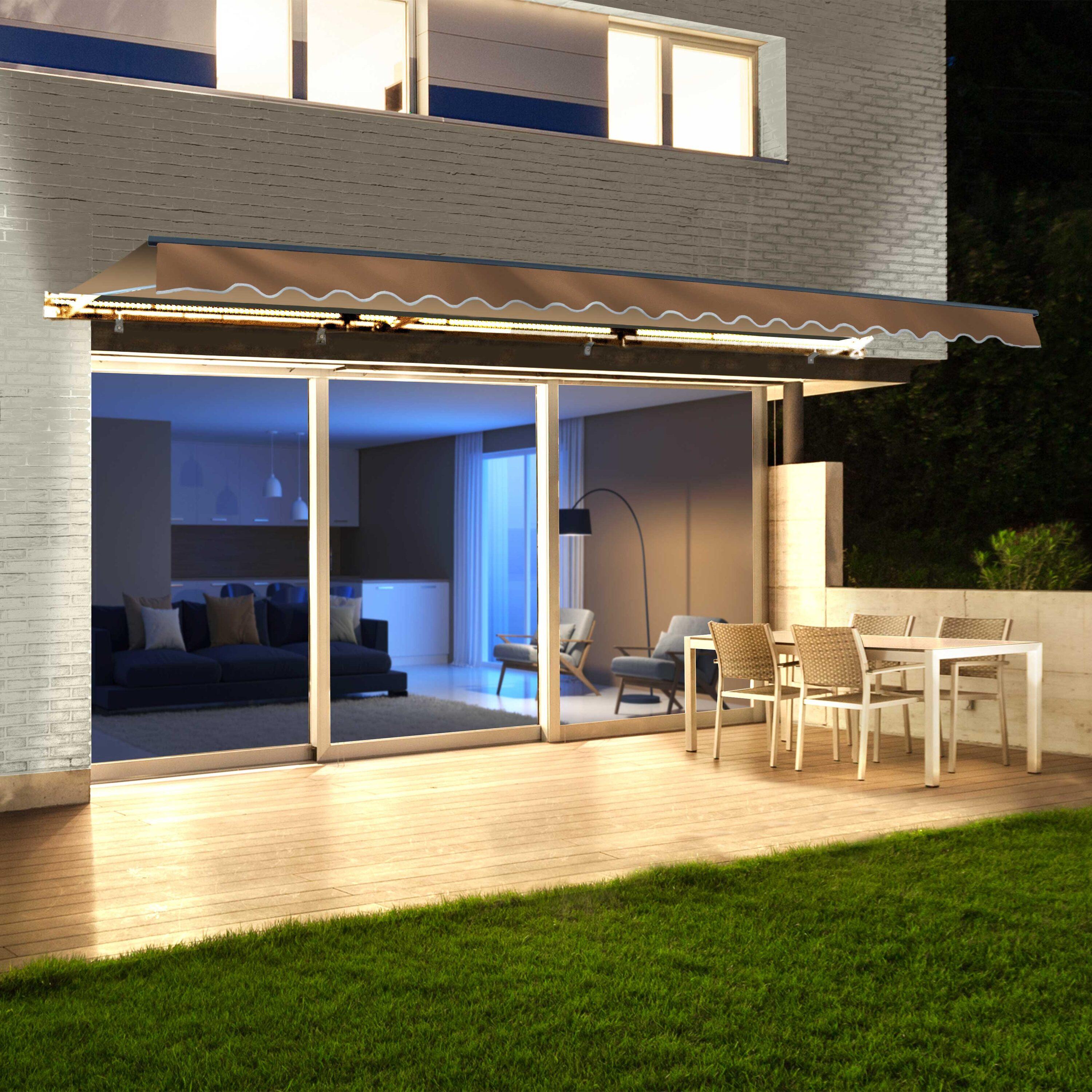 Semi-Cassette Patio Awning with LED Lights - Moroccan Collection