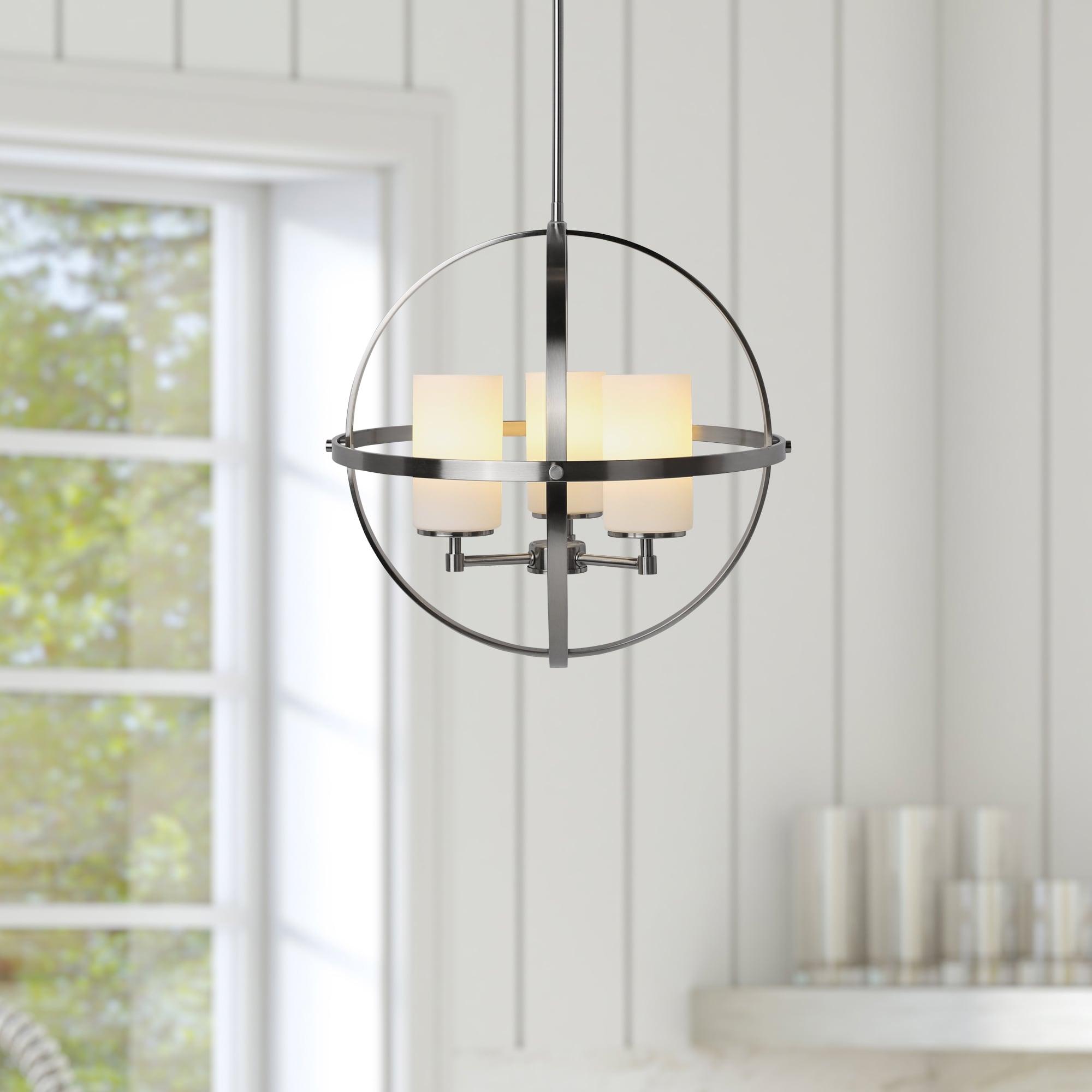 Sea Gull 3124603-962 Sea Gull Lighting Alturas Three-Light Chandelier with Etched White Inside Glass Shades, 10" x 19" x 18.75", Brushed Nickel Finish
