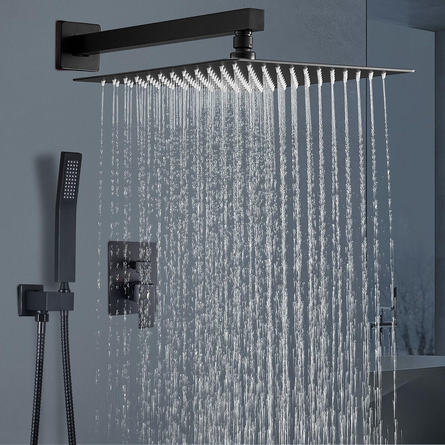 Cobbe Shower System, Matte Black Shower Faucets Sets Complete,Shower System,10 inches Rainfall Shower Head with Handheld, Shower Faucet Set for Bathroom Rough-in Valve Body and Trim Included