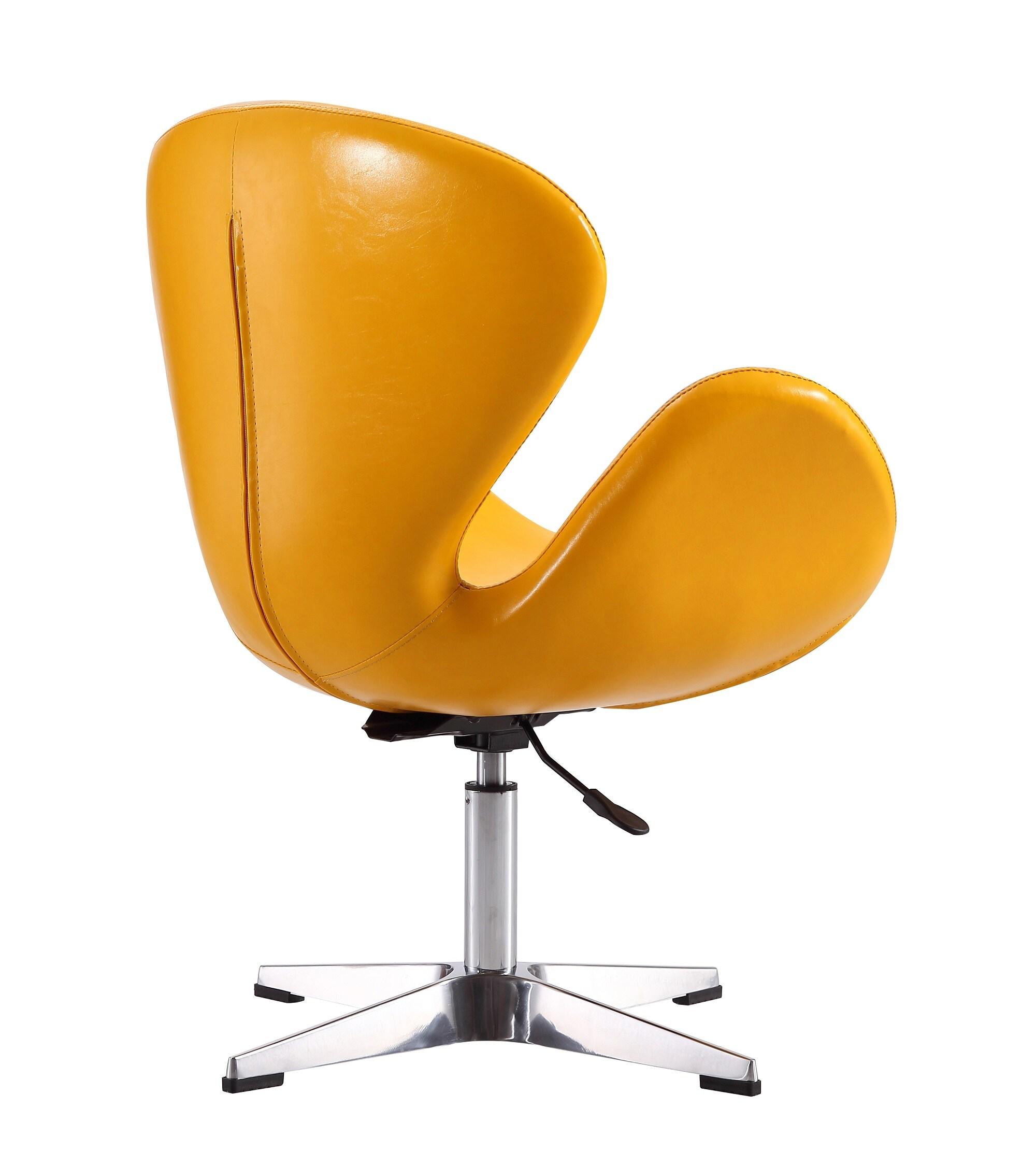 Raspberry Faux Leather Adjustable Swivel Chair Yellow - Manhattan Comfort: Retro Chic, Steel Cross Legs, 39.4" Height