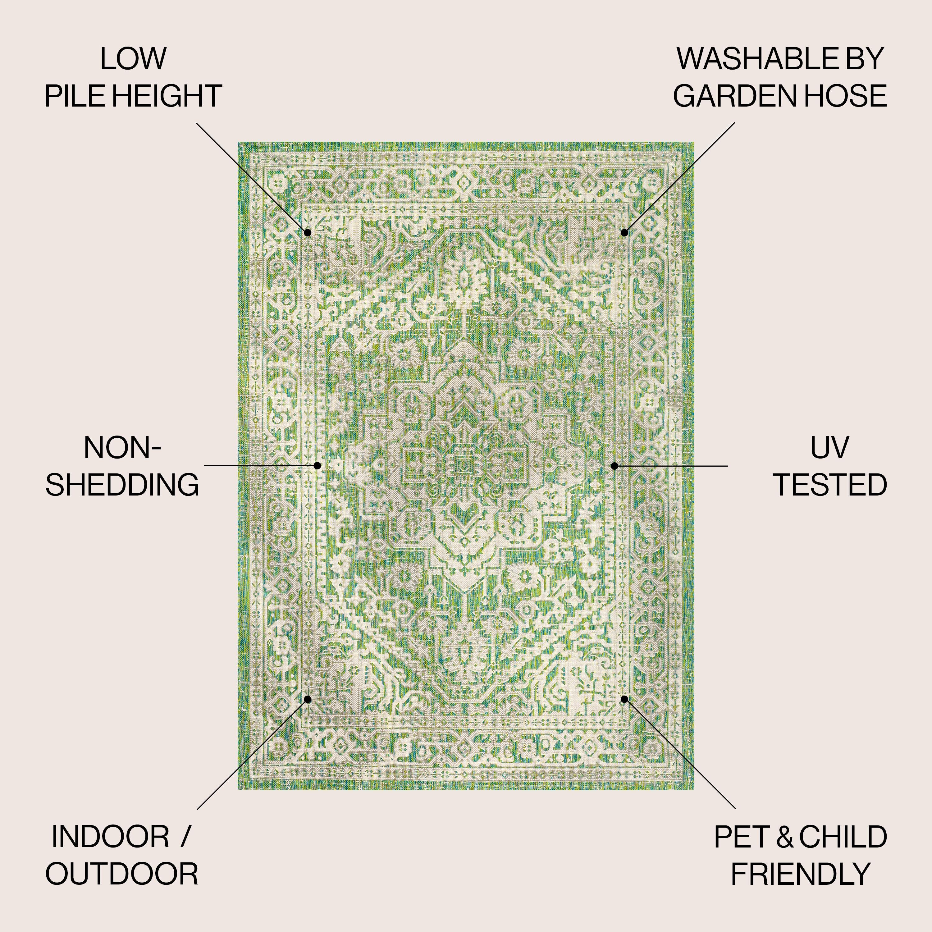 8' x 10' Sinjuri Medallion Textured Weave Indoor/Outdoor Area Rug, Cream/Green - JONATHAN Y