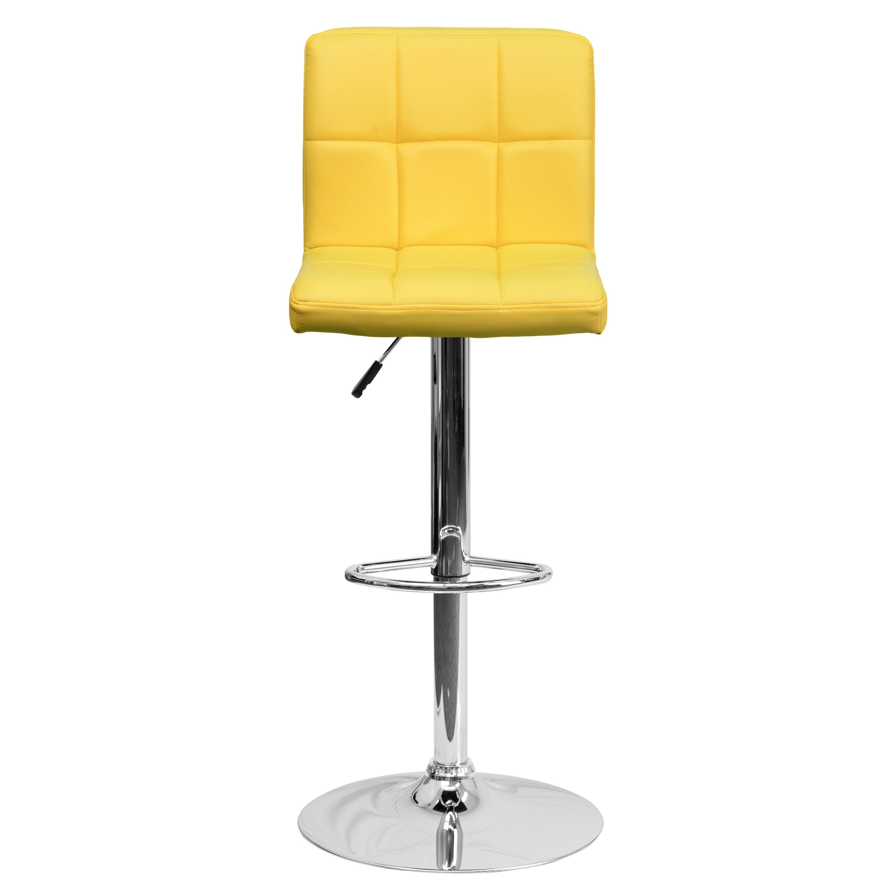 Flash Furniture Contemporary Yellow Quilted Vinyl Adjustable Height Barstool with Chrome Base