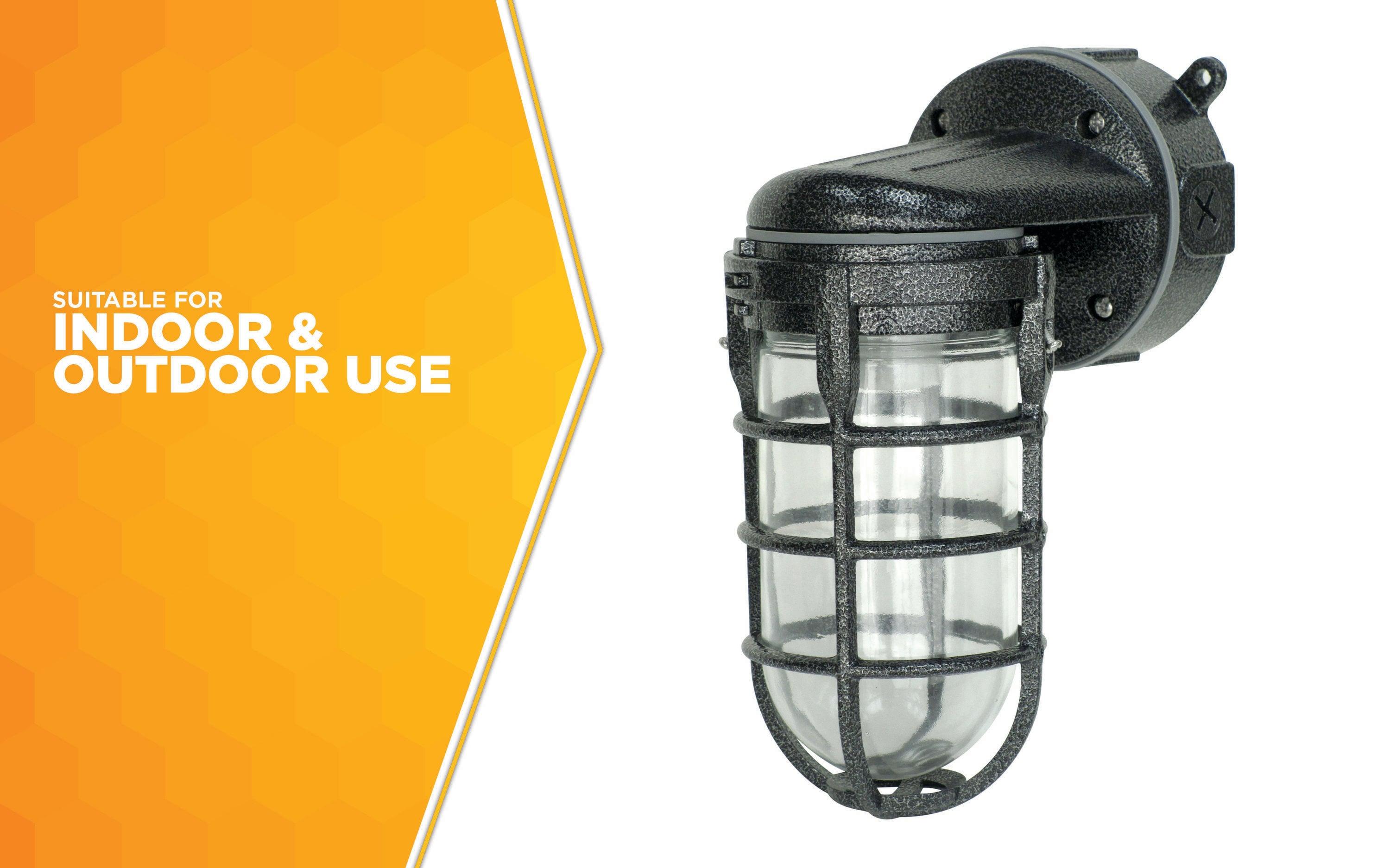 Woods L1707SVBLK Wall Mount Light in Hammered Black Finish Sturdy Die Cast Aluminum Cage, Suitable for Indoor and Outdoor Use