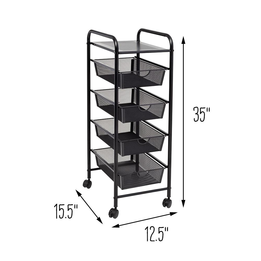 Honey-Can-Do 5-Tier Metal Rolling Storage Cart with Lockable Wheels, Black