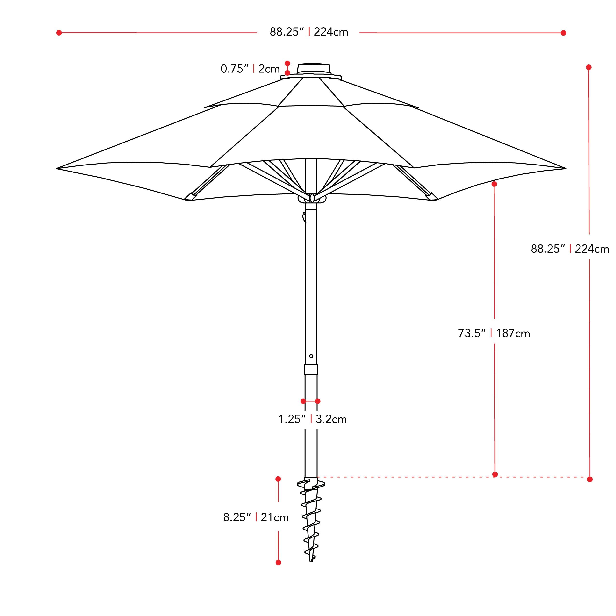 7.5' x 7.5' UV and Wind Resistant Beach/Patio Umbrella Brown - CorLiving: Portable, Powder-Coated, Polyester Canopy