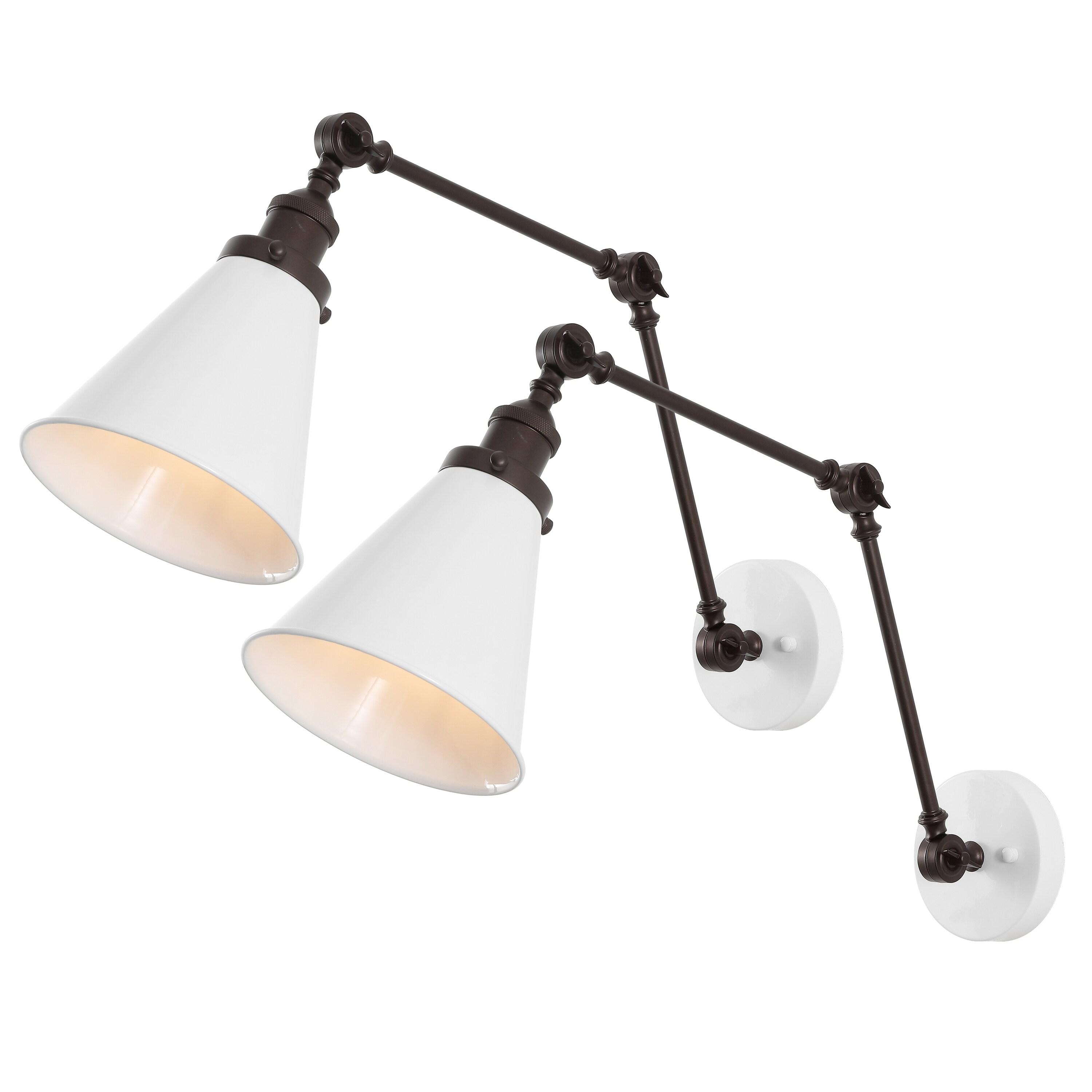 JONATHAN Y Rover 7" Classic Industrial Metal Adjustable Arm LED Wall Sconce, White/Oil Rubbed Bronze (Set of 2)