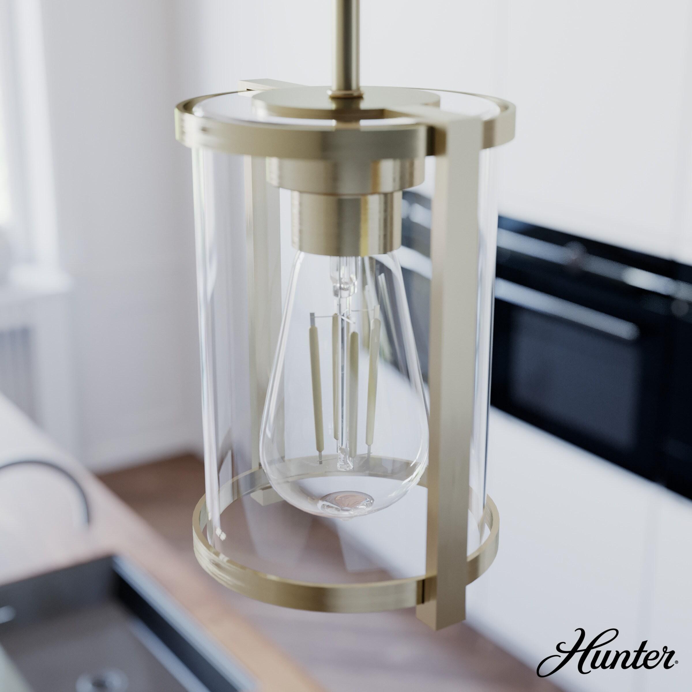 Astwood Clear Glass Mini Pendant Ceiling Light Fixture Gold - Hunter Fan: ETL Listed, Art Deco, Adjustable Height, Metal Body