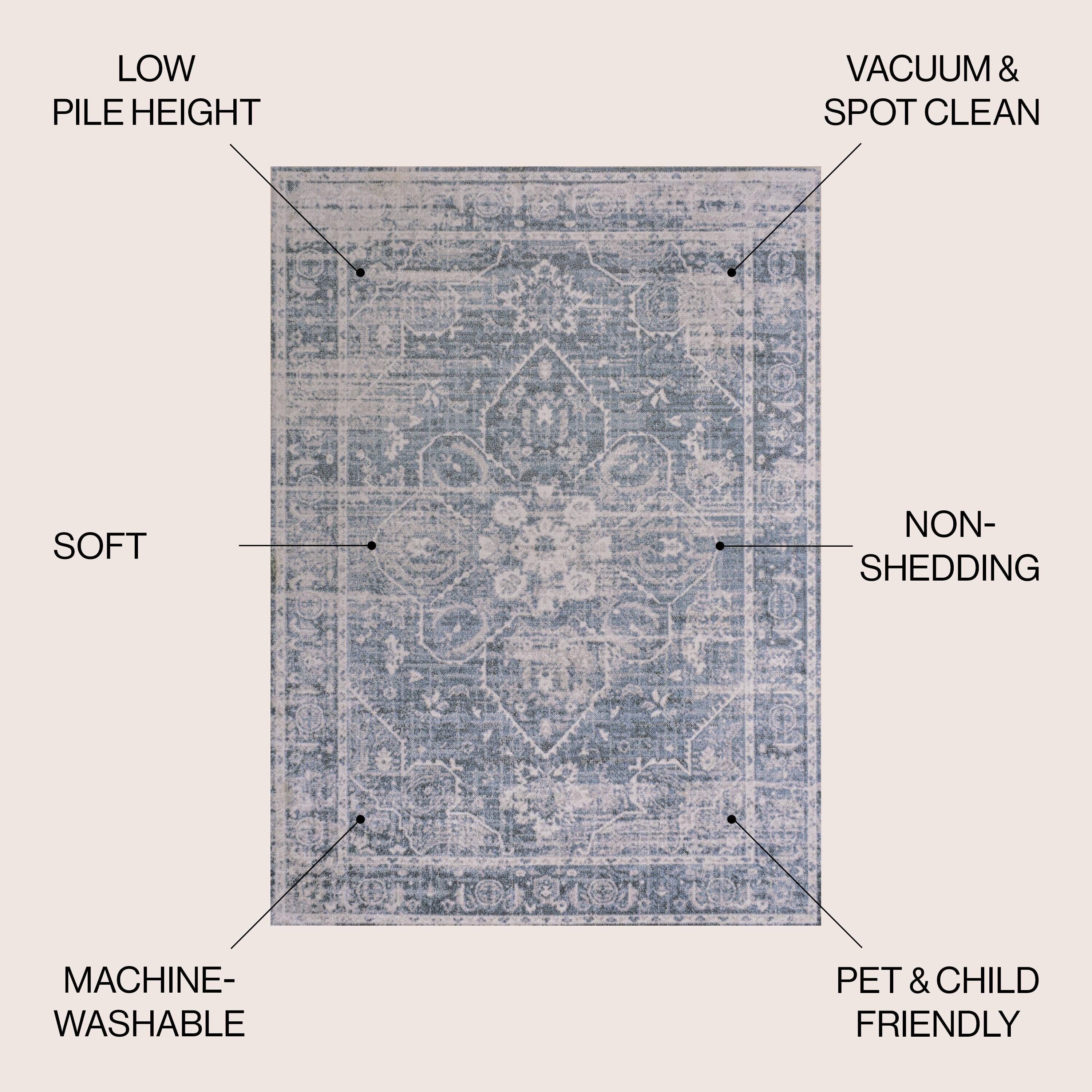 JONATHAN Y Shaii Global Medallion Low-Pile Machine-Washable Blue/Light Gray 4 ft. x 6 ft. Area Rug