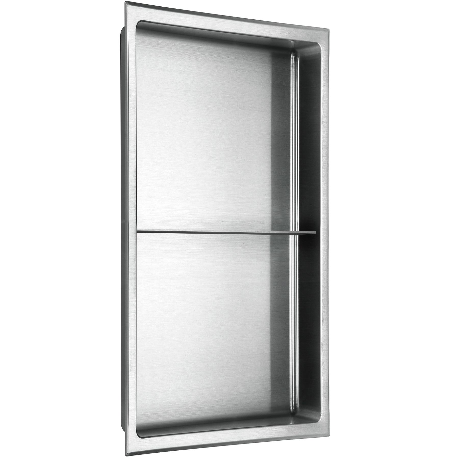 12 In. W X 24 In. H X 4 In. D 18-Gauge Stainless Steel Double Shelf Shower Niche