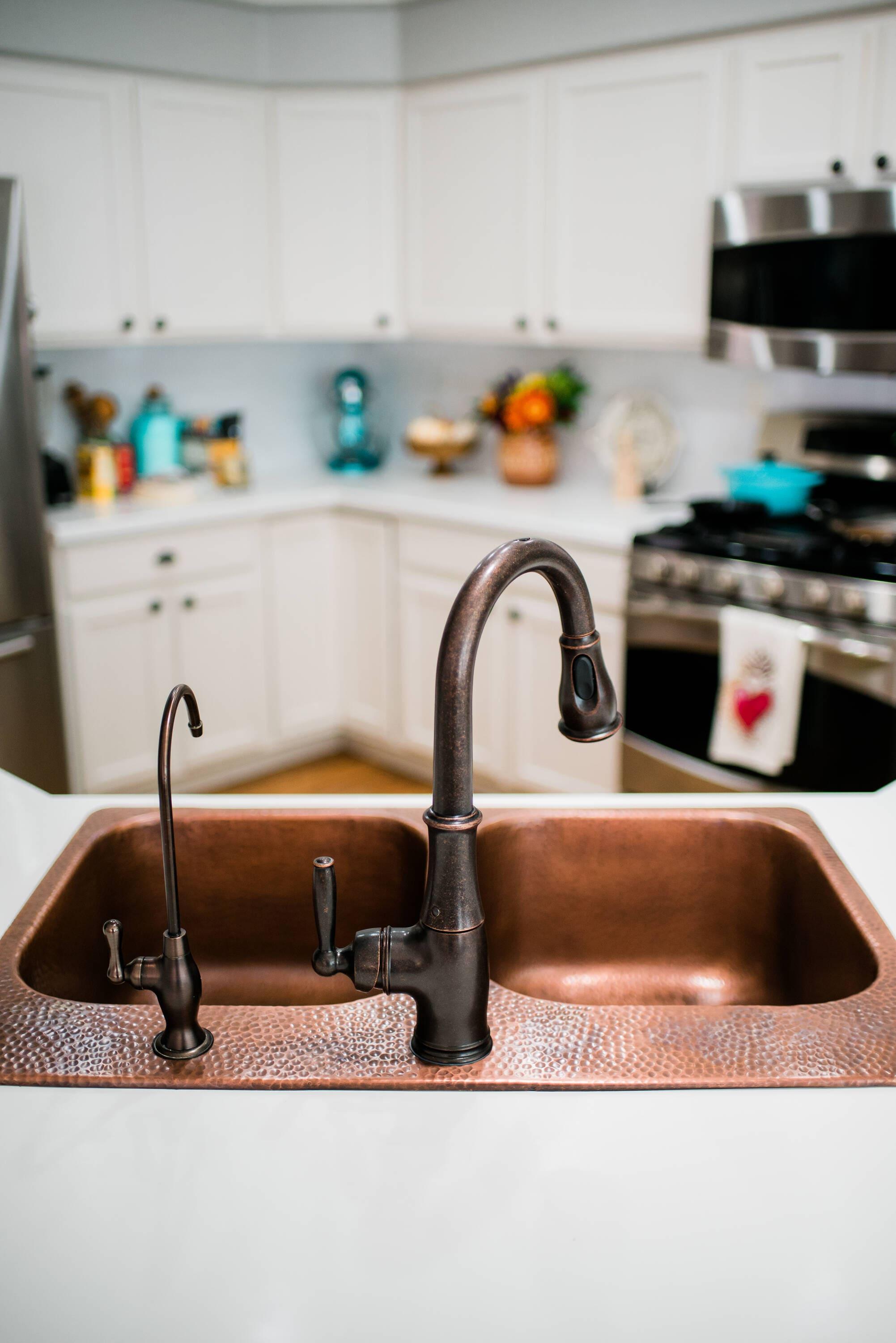 Santi Copper 33" Double Bowl Drop-In Kitchen Sink