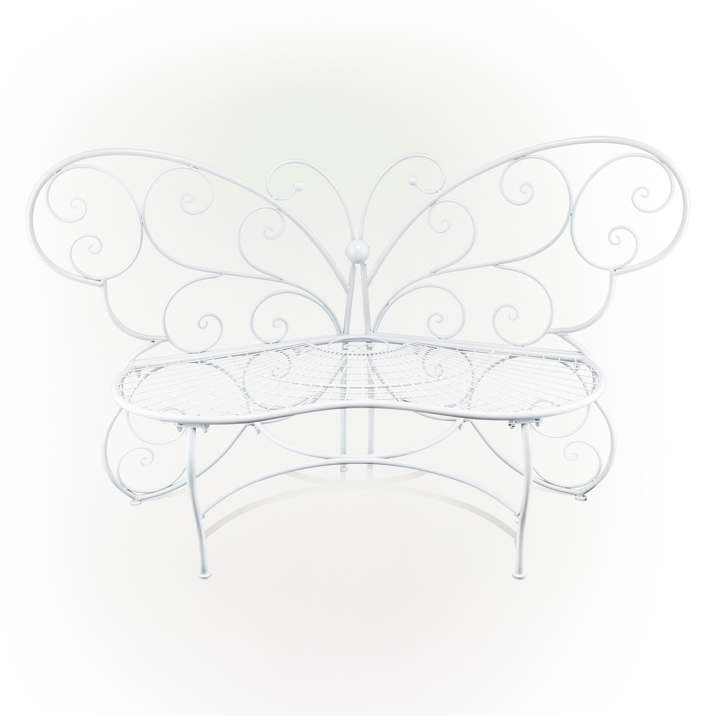 38" x 62" Metal Butterfly Outdoor Bench White - Alpine Corporation: Weather-Resistant, Garden Seating