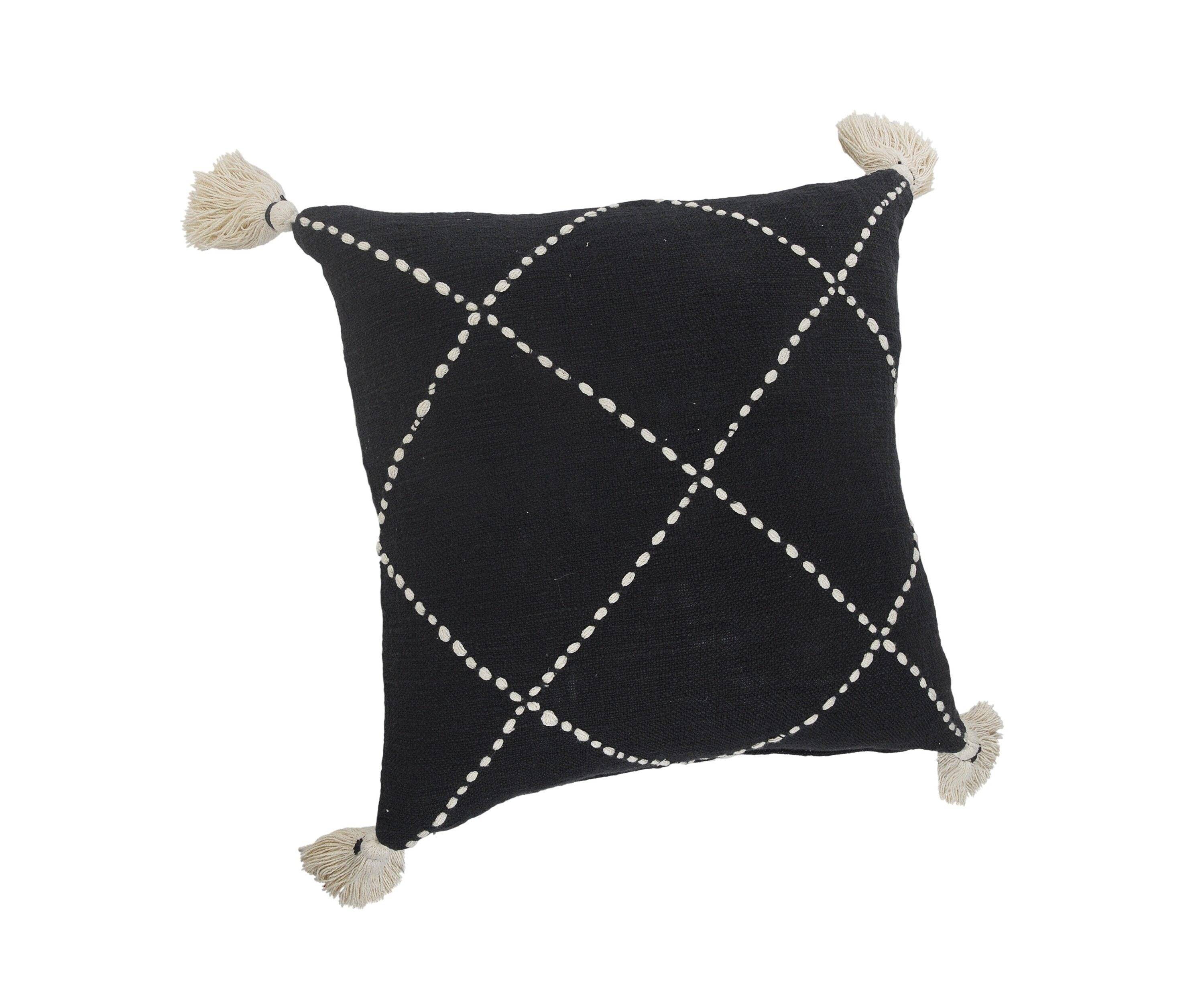 Ox Bay Geometric Black / White Crossed Circle Tassel Cozy Poly-Fill 20 in. X 20 in.