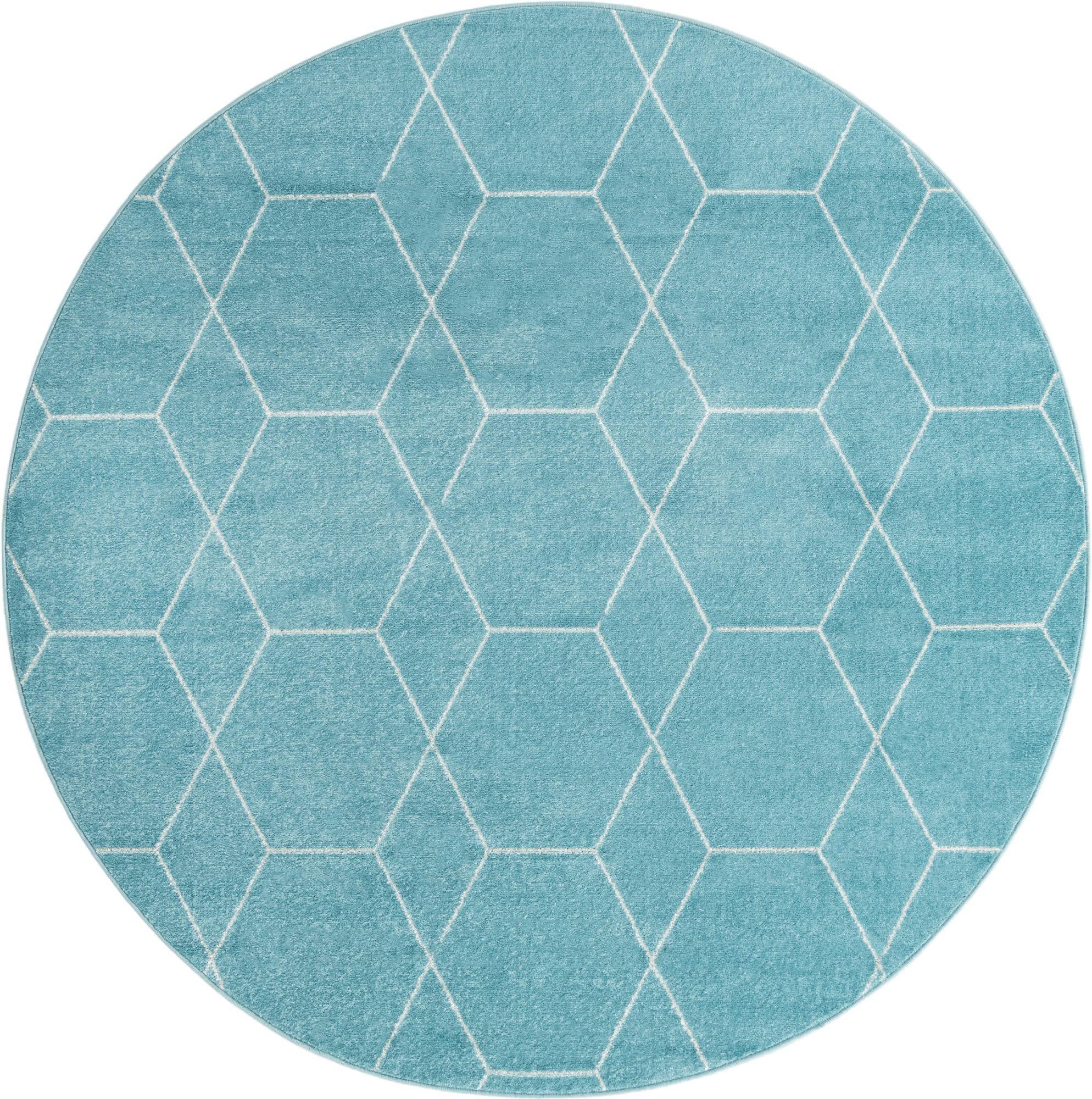 Unique Loom 4' 0 x 4' 0 Trellis Frieze Light Blue Area Rug