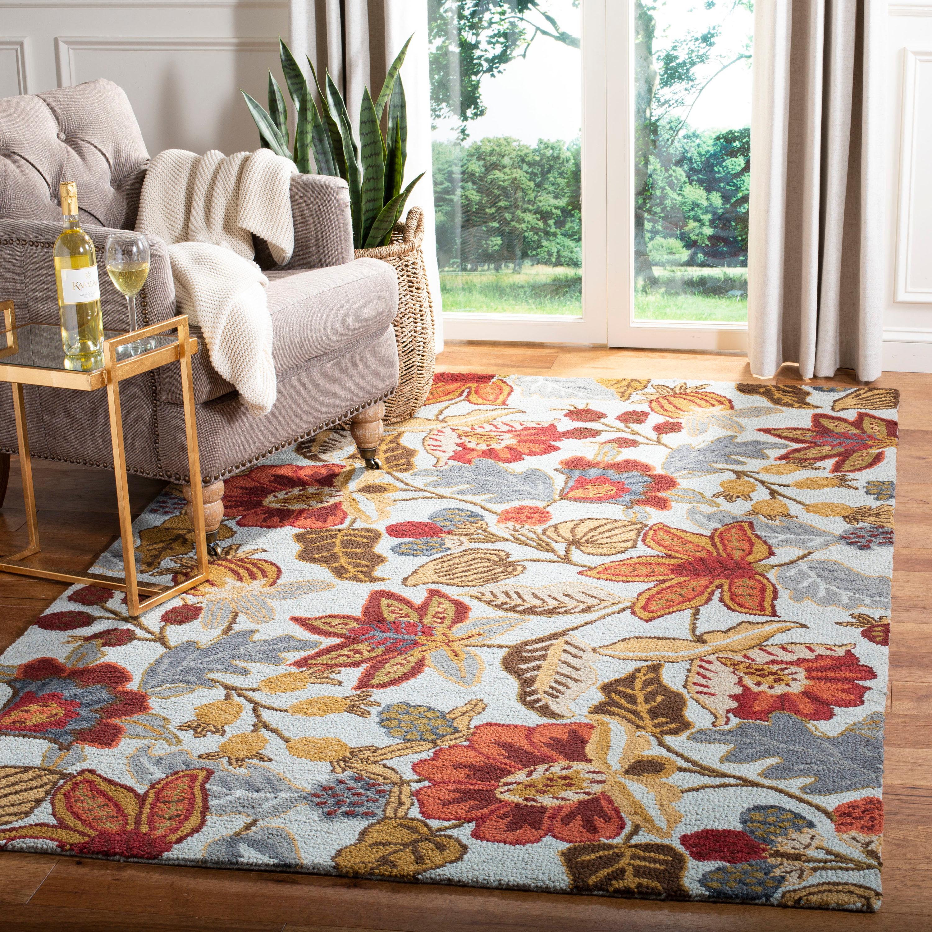 Blossom BLM863 Hand Hooked Area Rug - Blue/Multi - 6'x6' - Safavieh.