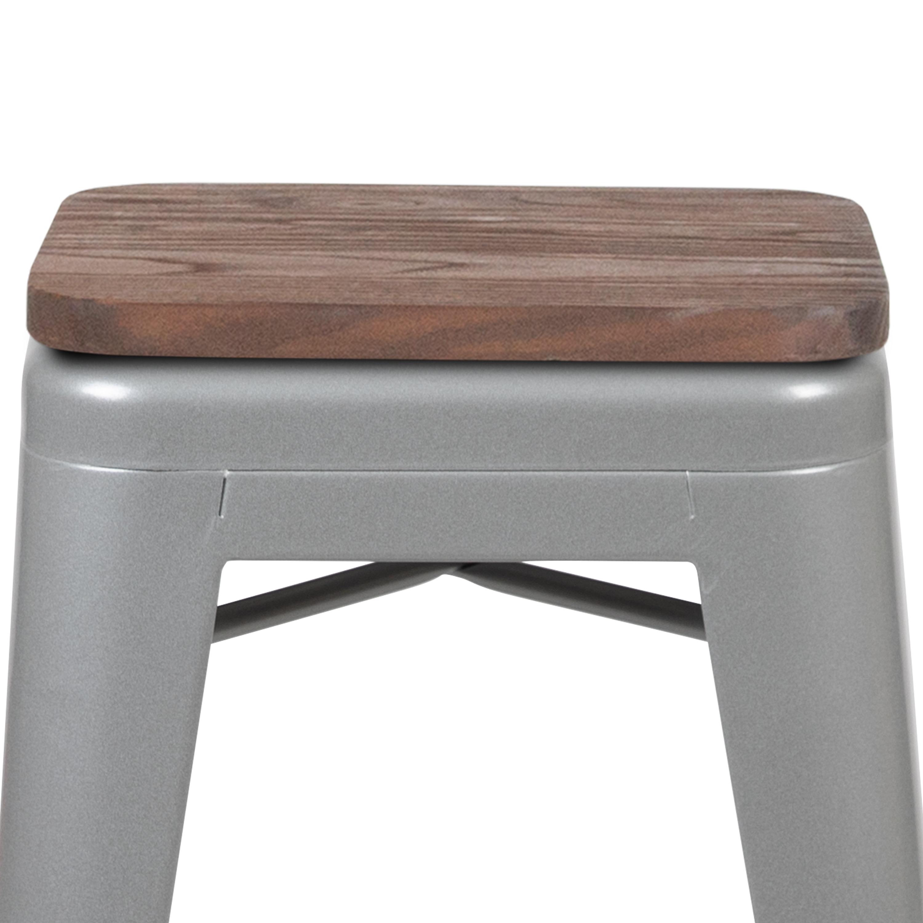 Flash Furniture 24" High Metal Counter-Height, Indoor Bar Stool with Wood Seat in Silver - Stackable Set of 4