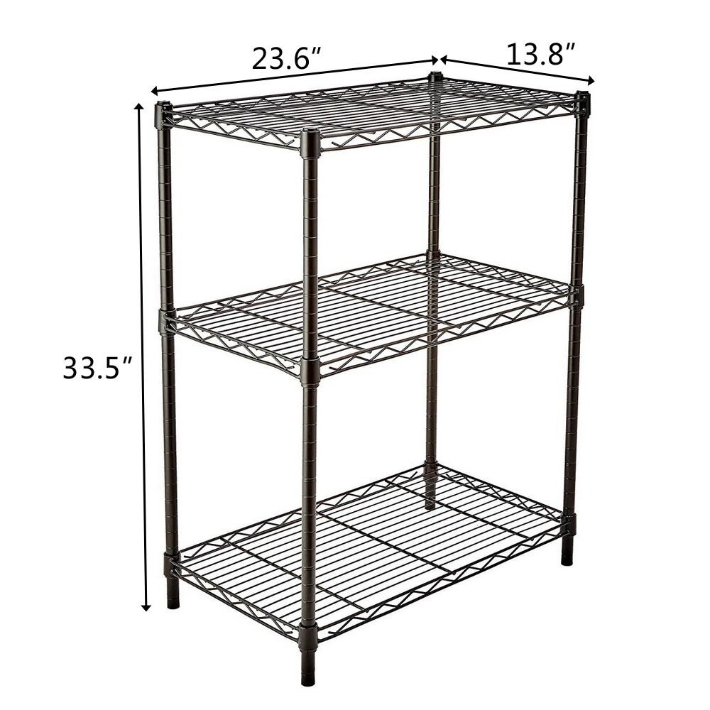 Ktaxon 3 Tier Storage Rack, Adjustable Kitchen Metal Wire Shelving Organizer Unit, 24'' L x 14'' W x 33.5'' H, Black