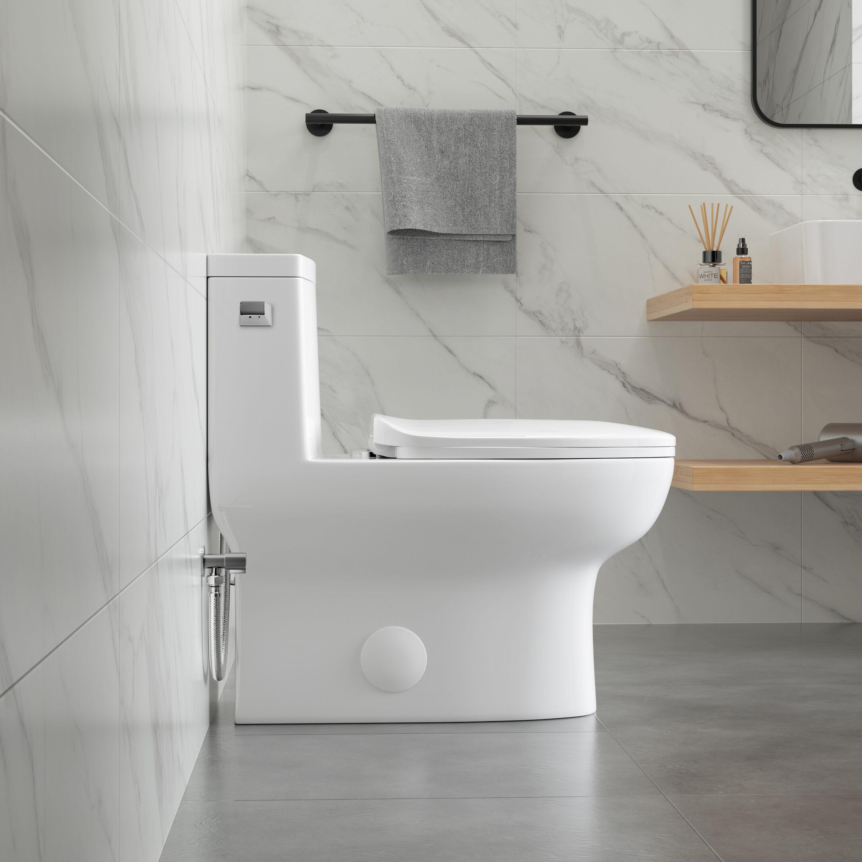 Eridanus One Piece Toilet Elongated With Soft Closing Seat, Comfortable ADA Compliant 17" Chair Height Seat, Powerful & Quiet Left Side Trip Lever Flush (1.28 GPF), 12" Rough-In