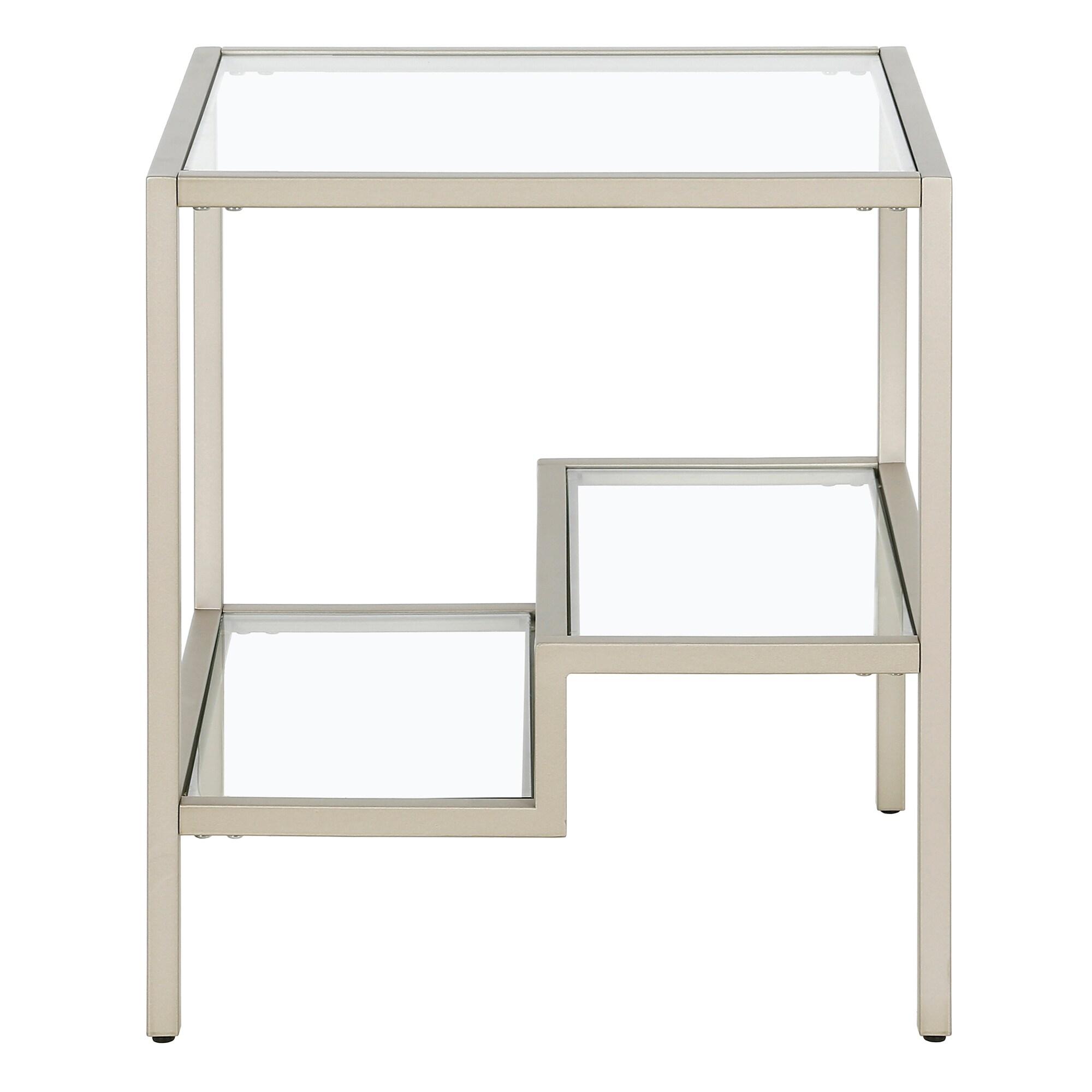 Evelyn&Zoe Lovett 20" Wide Square Side Table, Satin Nickel