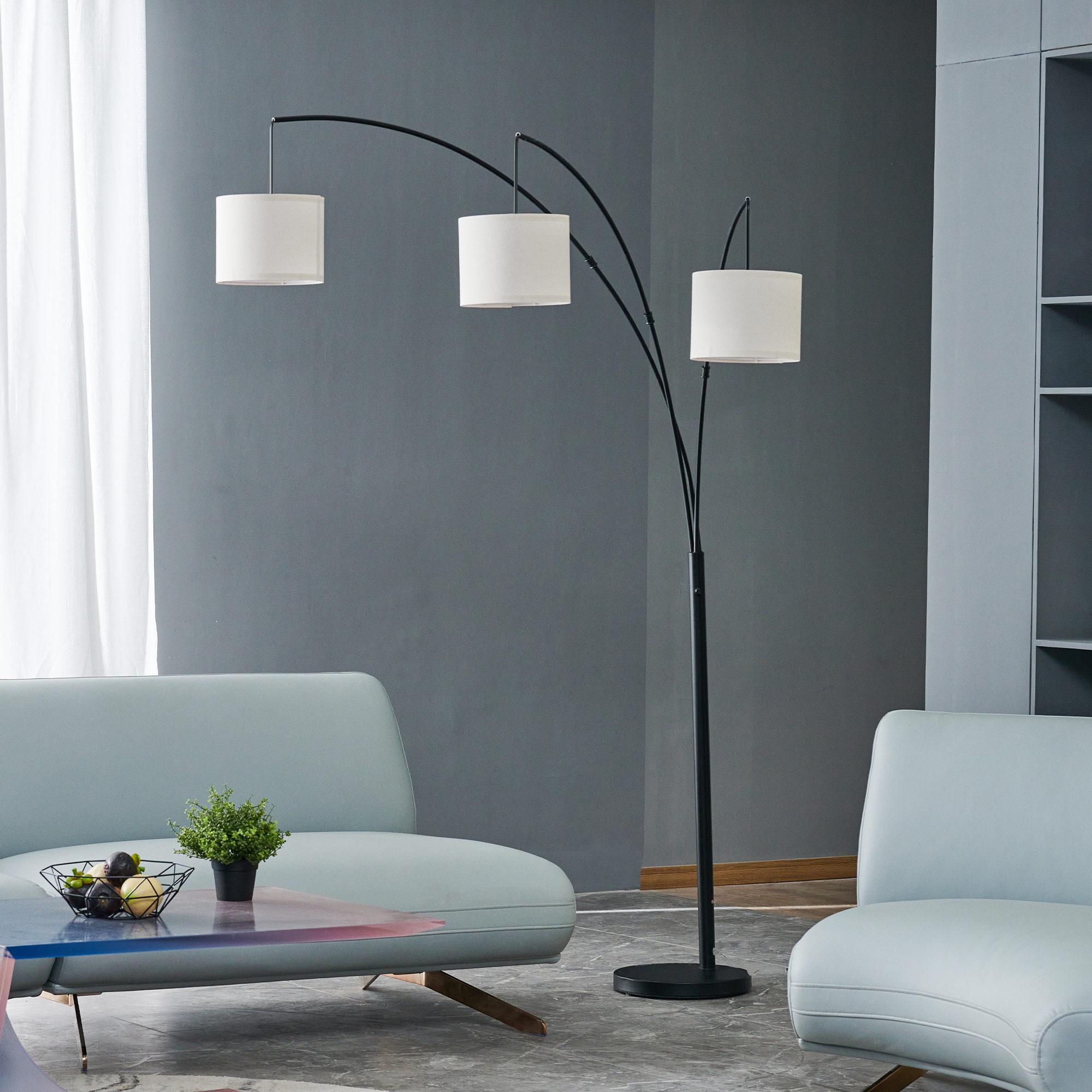 Bestco 83" Modern Arc Floor Lamp with Hanging Drum Shades 3 Light Tree Standing Light