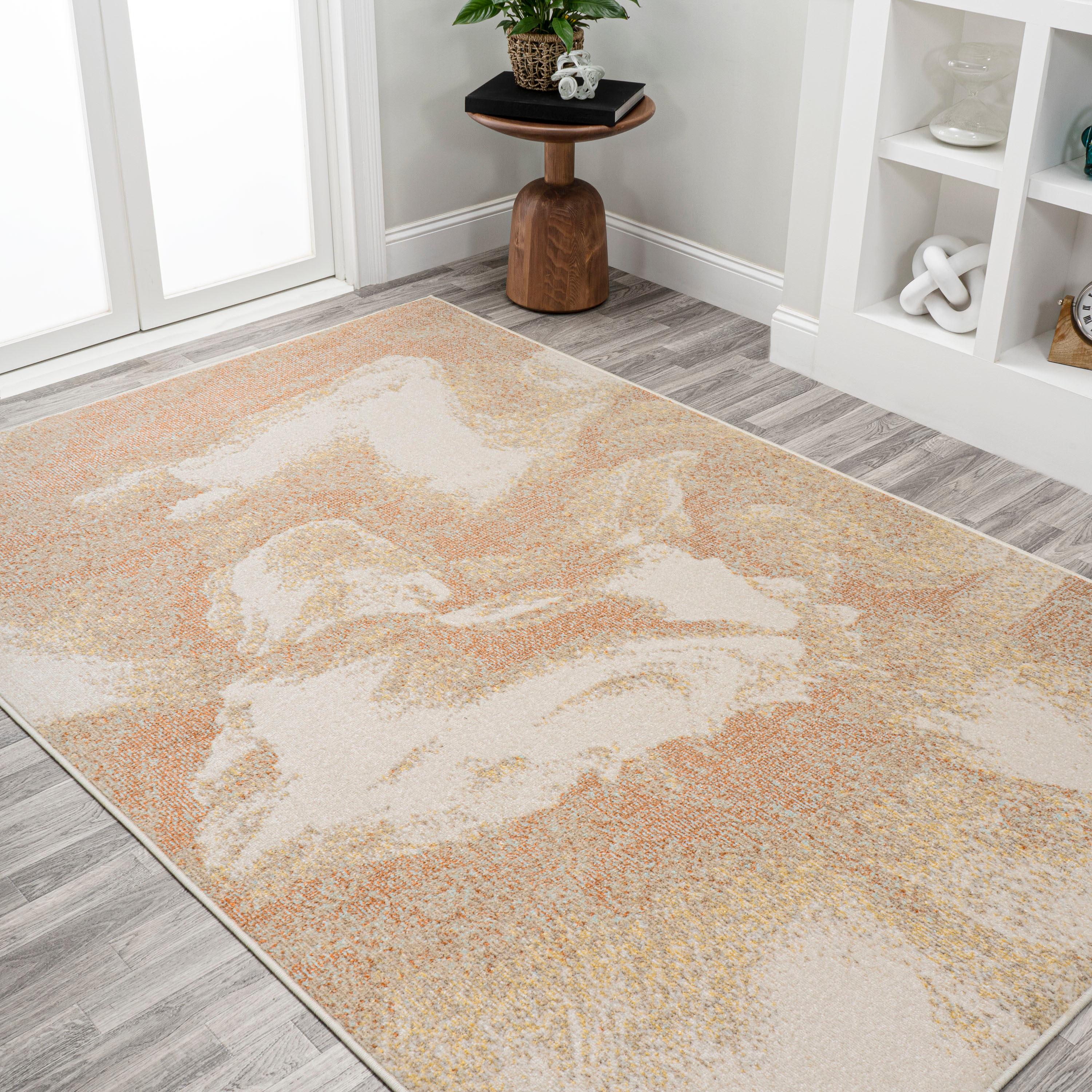 3' x 5' Petalo Abstract Two-Tone Modern Area Rug, Orange/Beige/Cream - JONATHAN Y