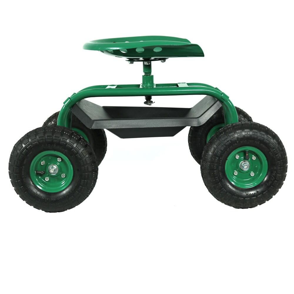 SunnyDaze Decor Steel Rolling Garden Cart Scooter with Swivel Seat and Tool Tray