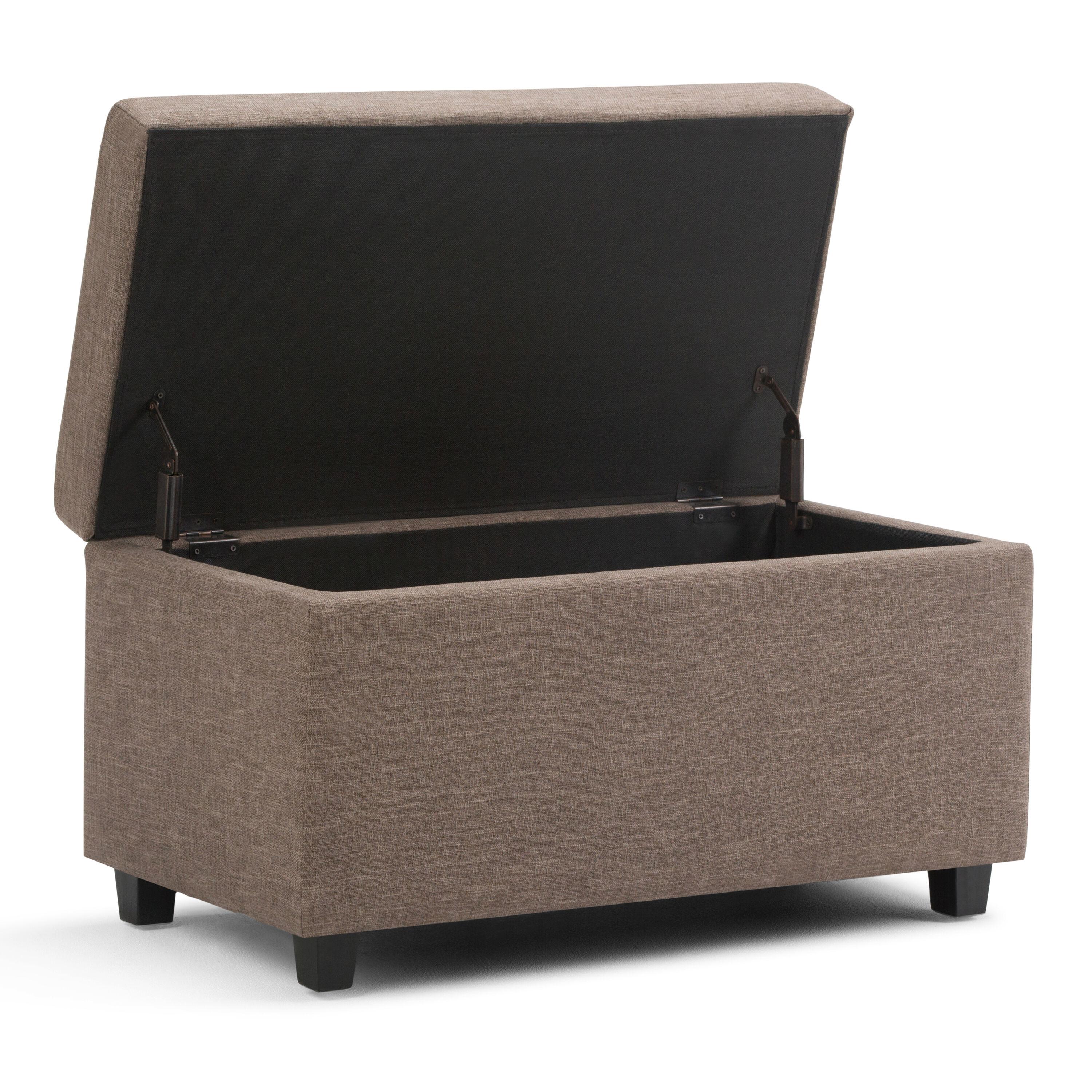 Simpli Home Darcy 33"W Upholstered Storage Ottoman Bench with Large Interior Storage and Child Safety Hinges