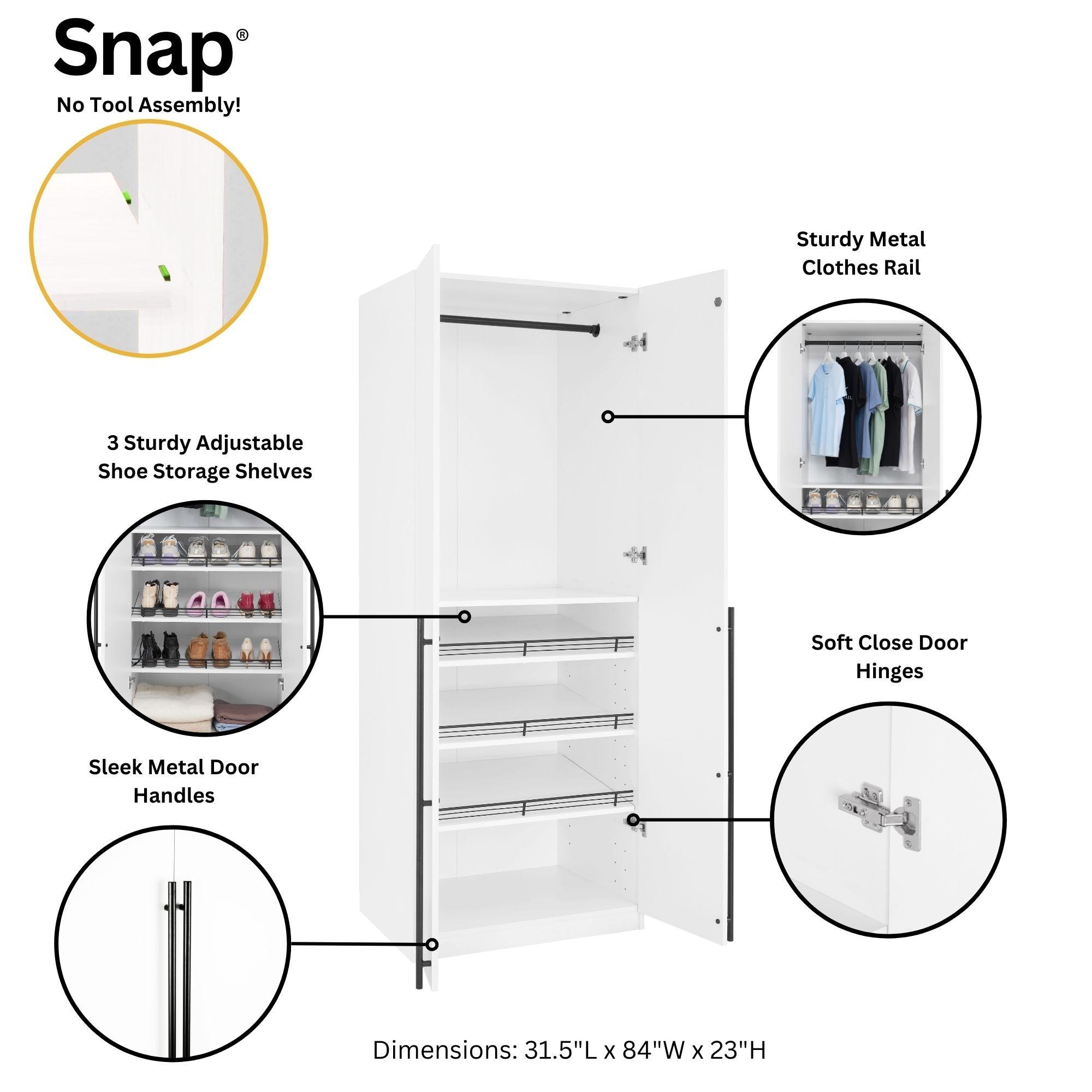 Manhattan Comfort Lee 2 Door and 4 Shelf Wardrobe Closet White: Modern Design, MDF, Metal Hardware