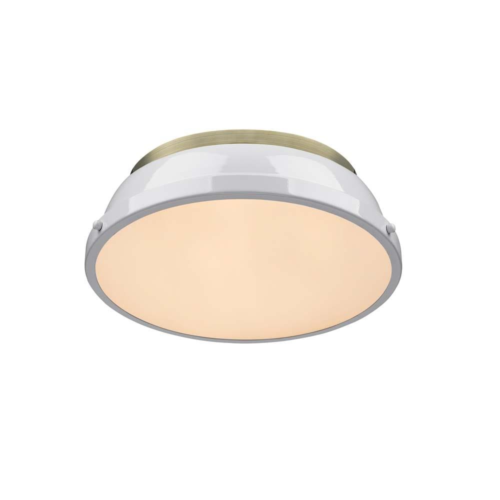 Golden Lighting Duncan 2-Light Flush Mount in Aged Brass with White