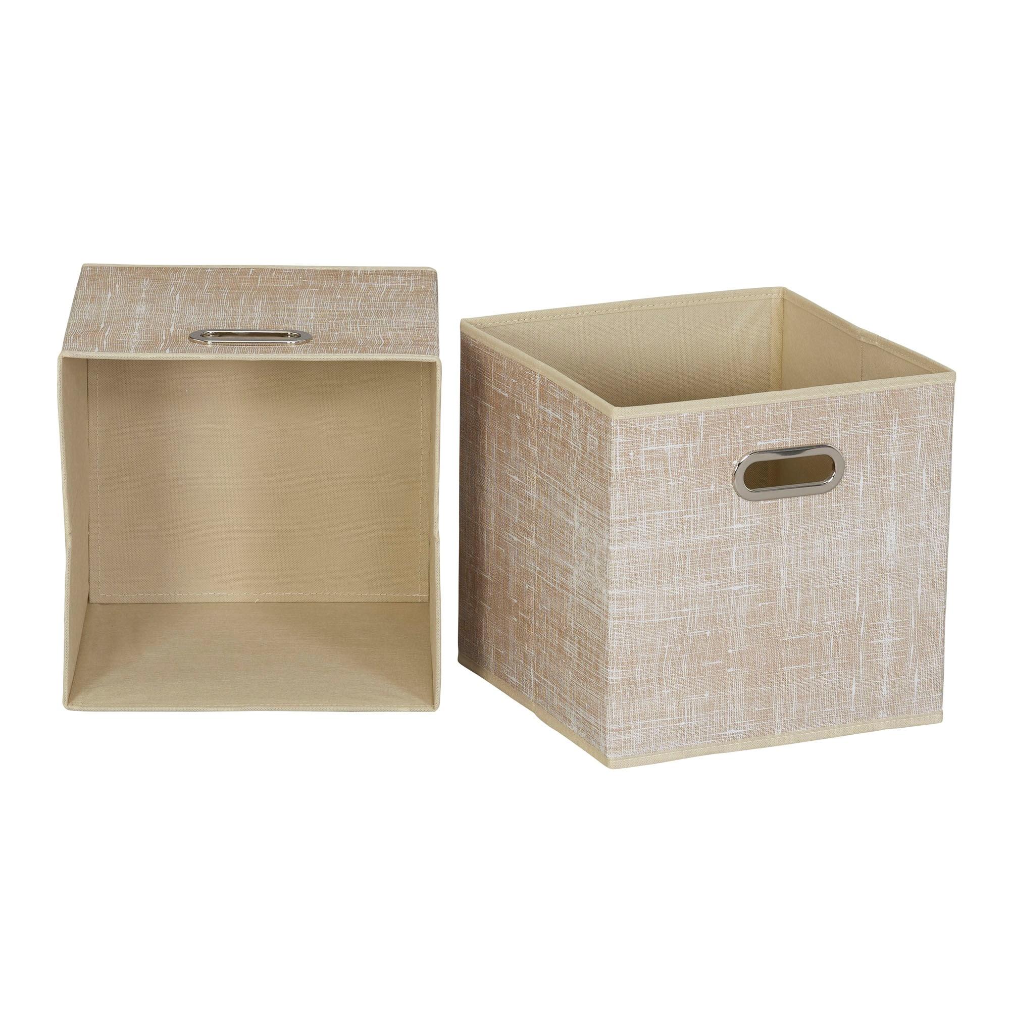 Household Essentials 11" Set of 6 Storage Bins Tan Mix: 11in Polyester Canvas, Folds Flat, No Assembly, Beige