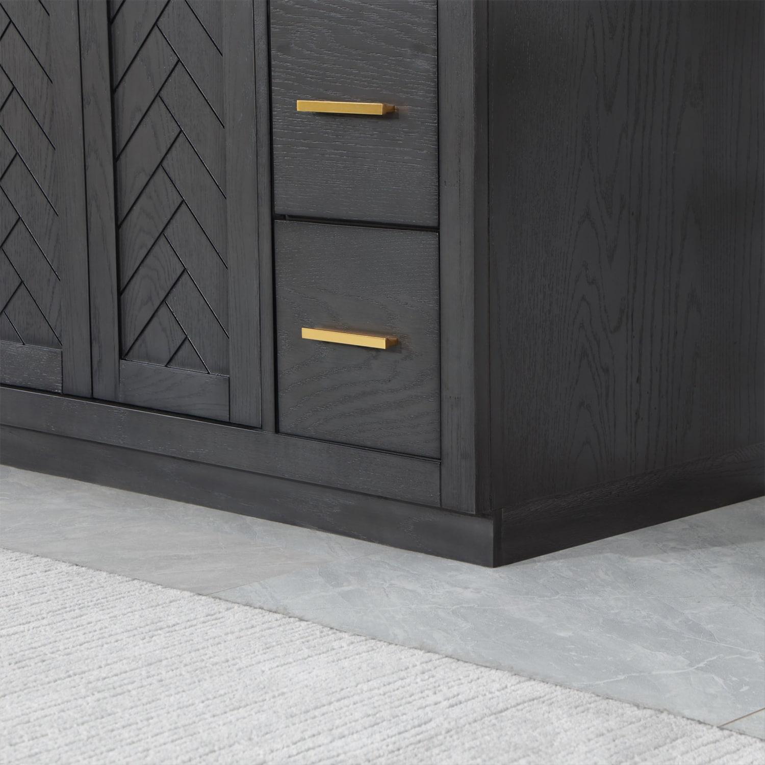 Gazsi 48" Single Bathroom Vanity Set in Brown Oak with Grain White Composite Stone Countertop without Mirror
