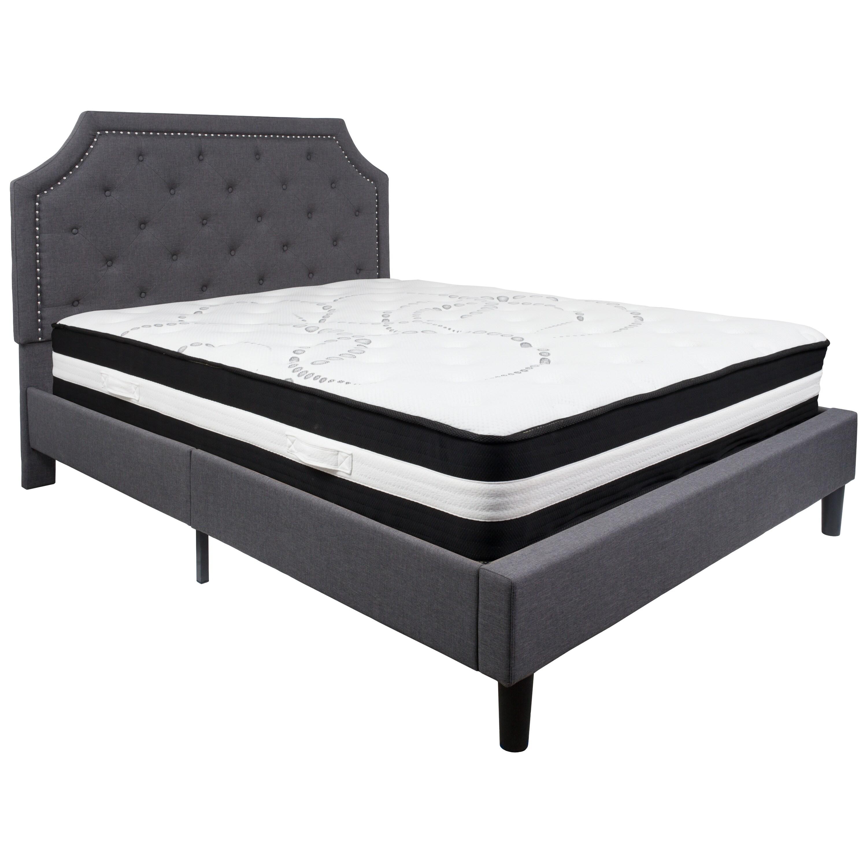 Flash Furniture Brighton Queen Size Tufted Upholstered Platform Bed in Dark Gray Fabric with Pocket Spring Mattress