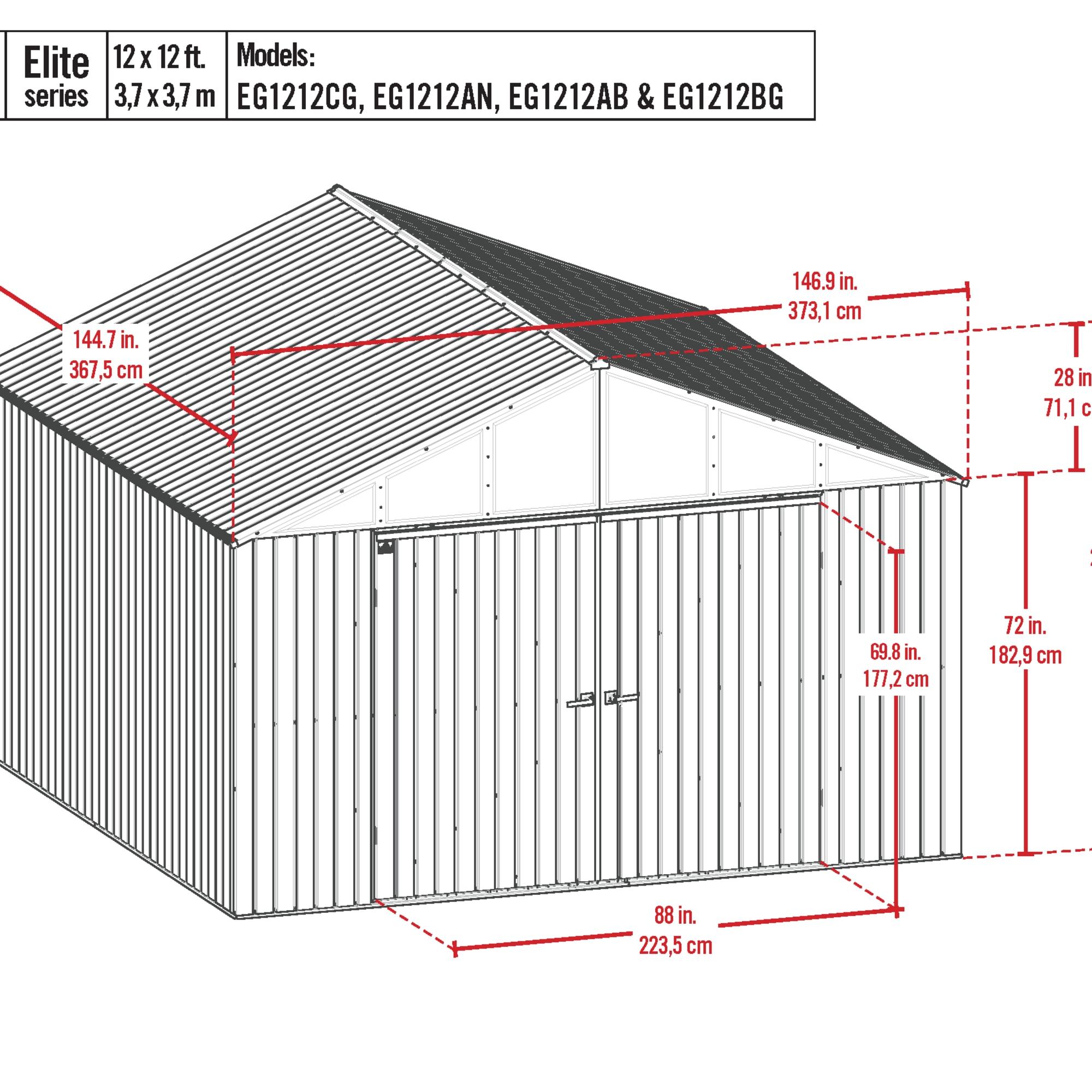 Arrow Elite 12 ft. W x 12 ft. D Galvalume Steel Storage Shed